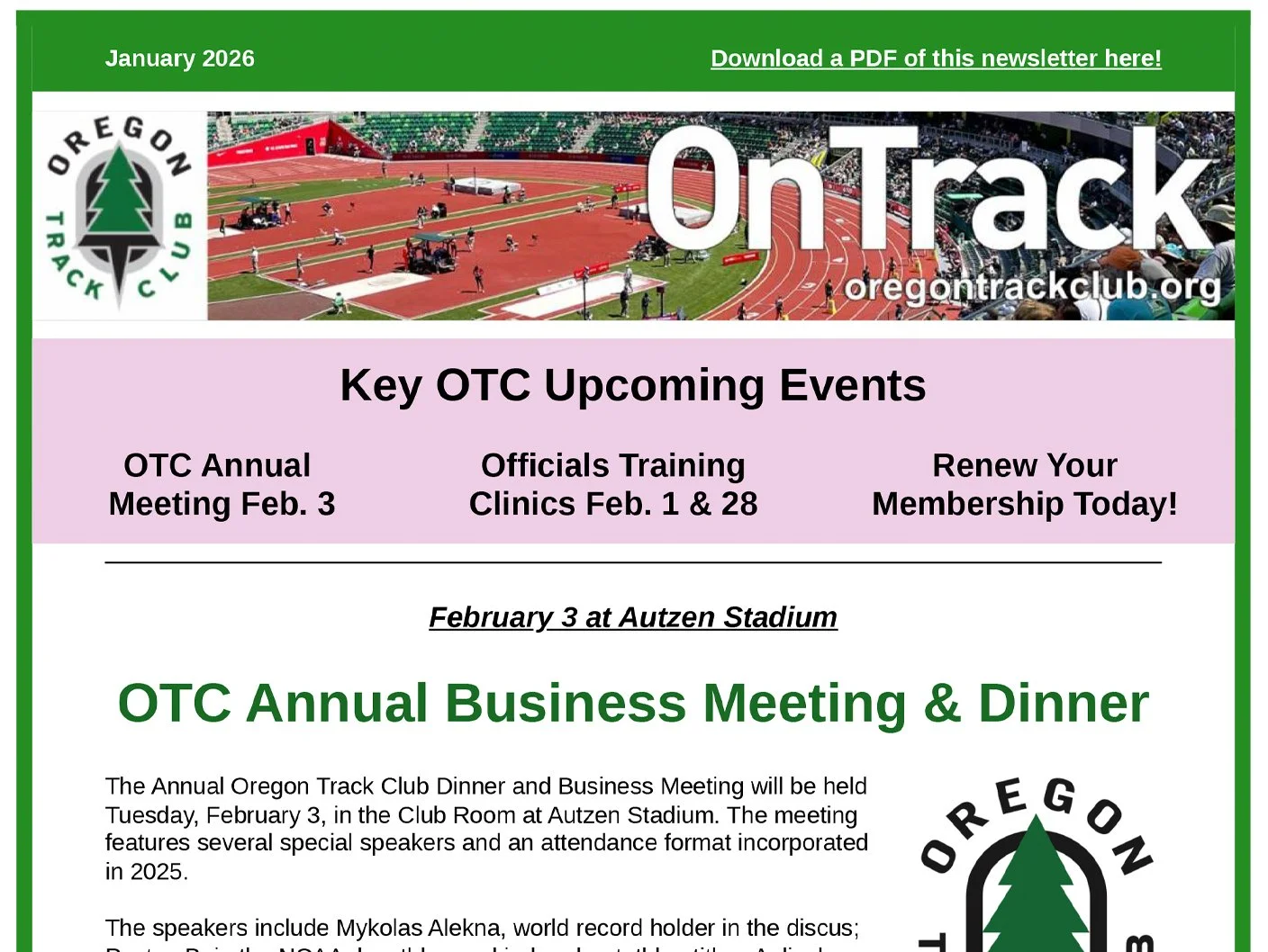 Oregon Track Club Newsletter - January 2026