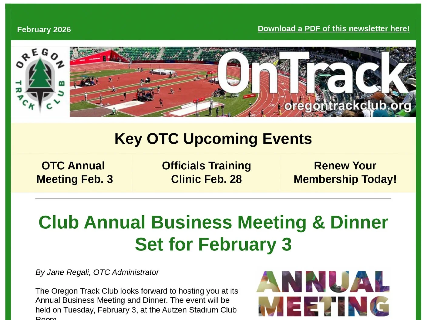 Oregon Track Club Newsletter - February 2026 