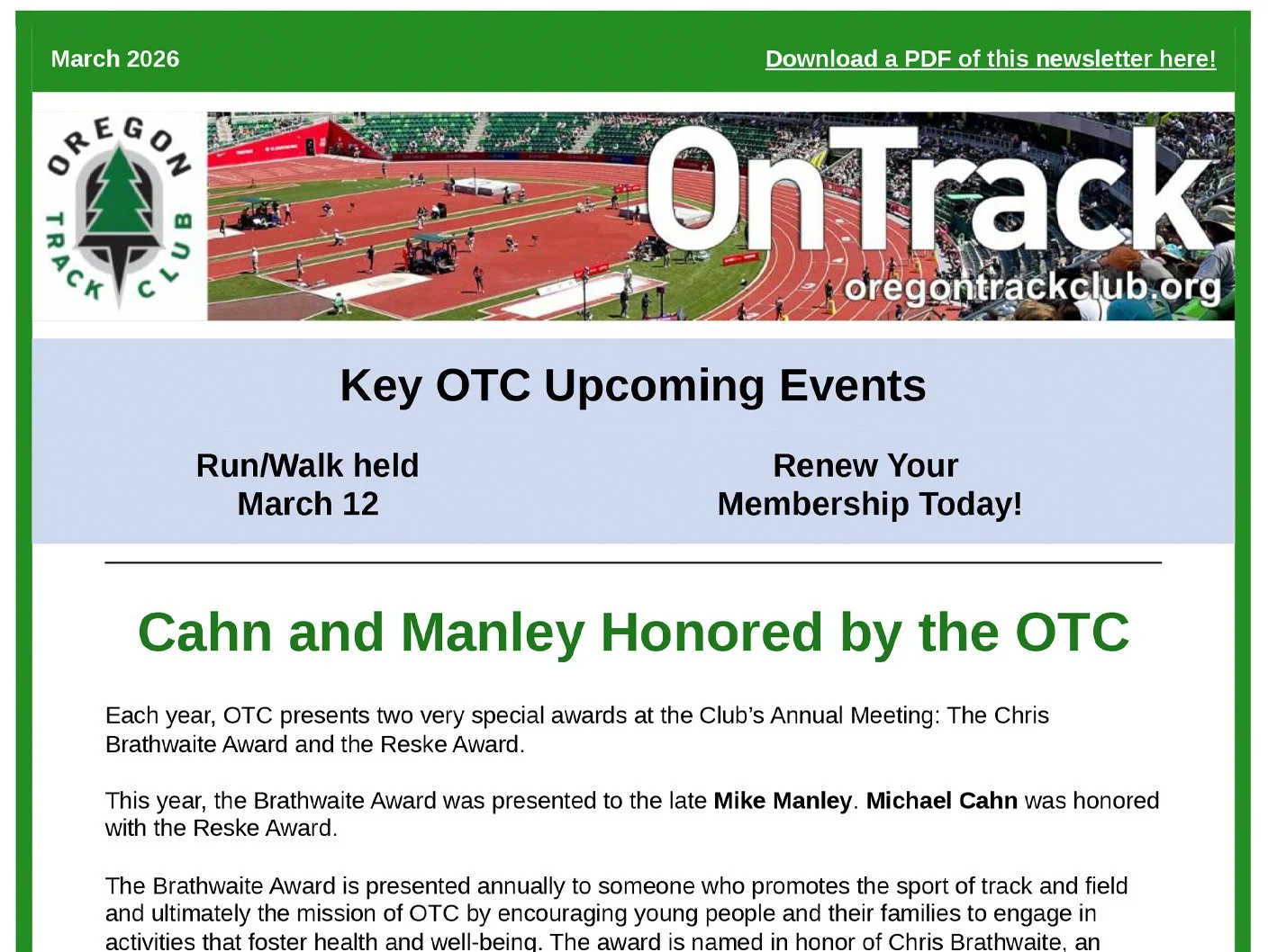 Oregon Track Club Newsletter - March 2026