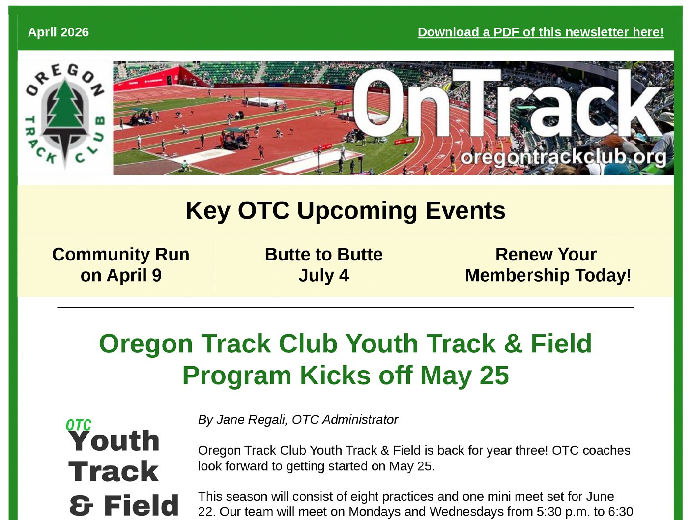 Oregon Track Club Newsletter - April 2026