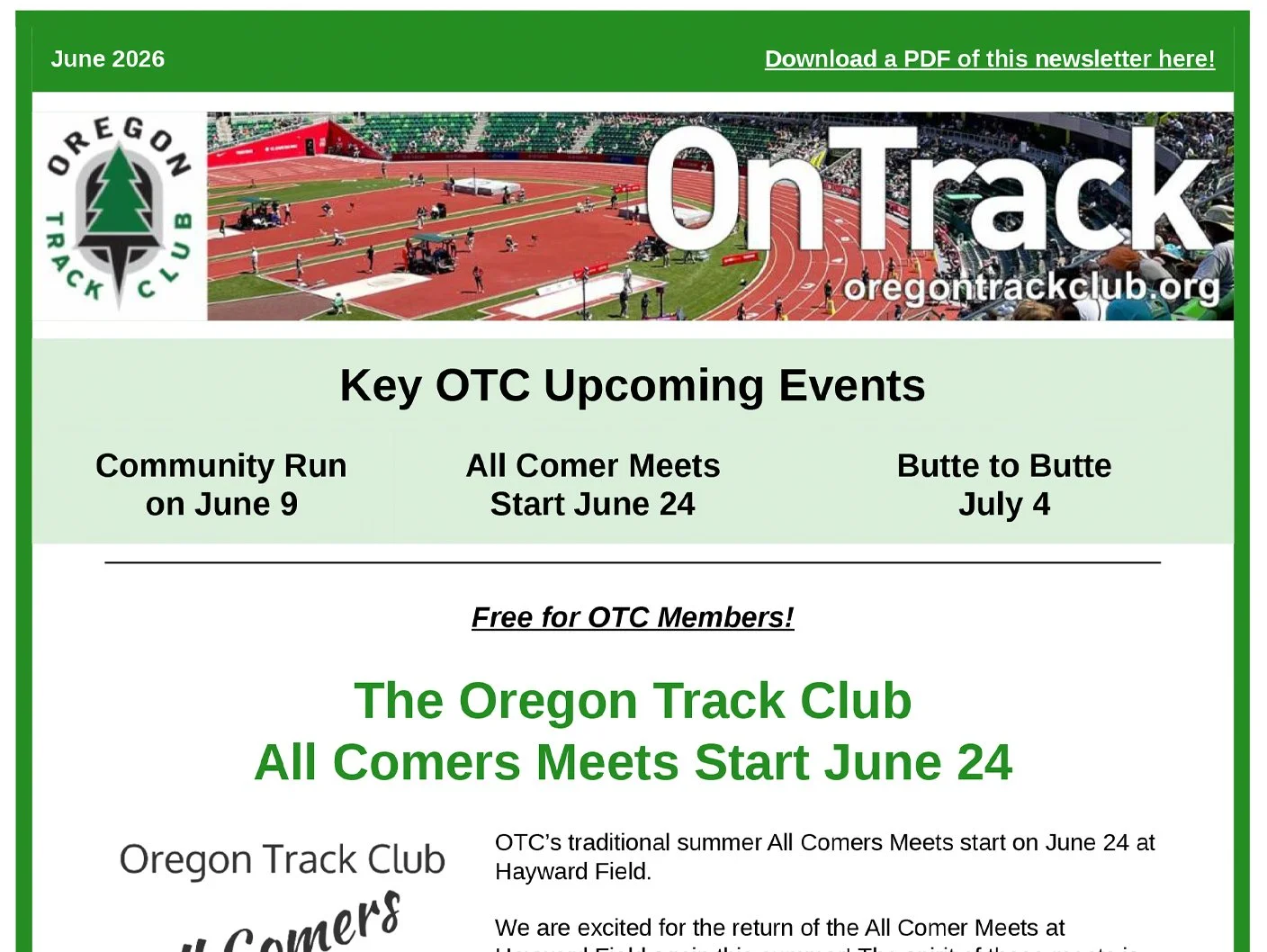Oregon Track Club Newsletter - June 2026