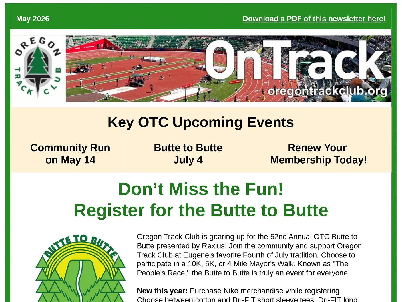 Oregon Track Club Newsletter - May 2026