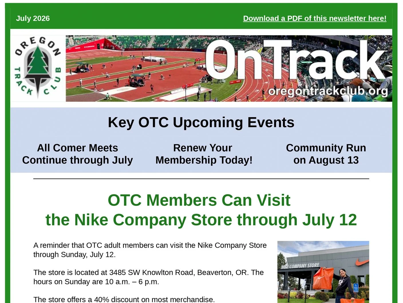Oregon Track Club Newsletter - July 2026