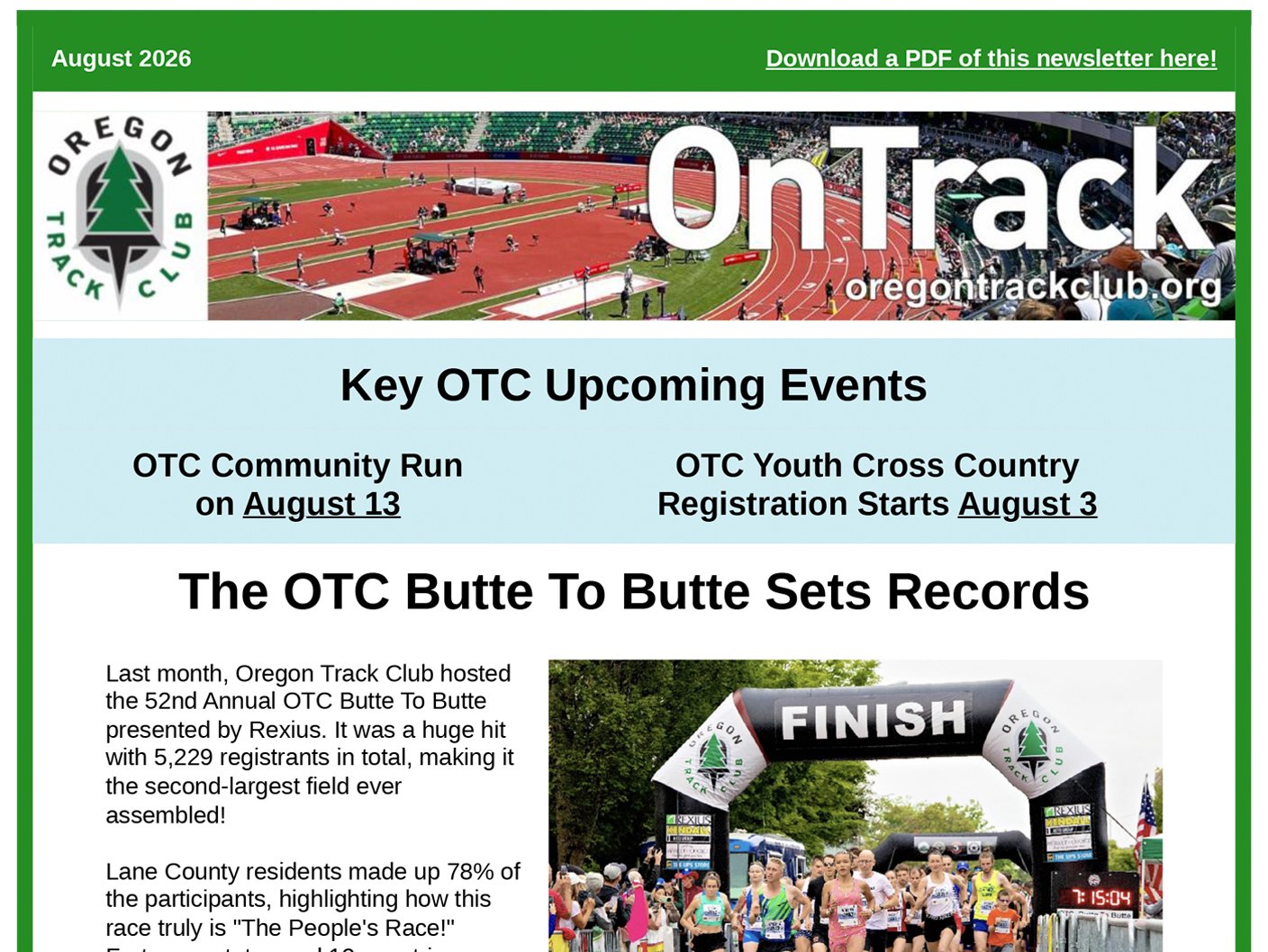 Oregon Track Club Newsletter - August 2026