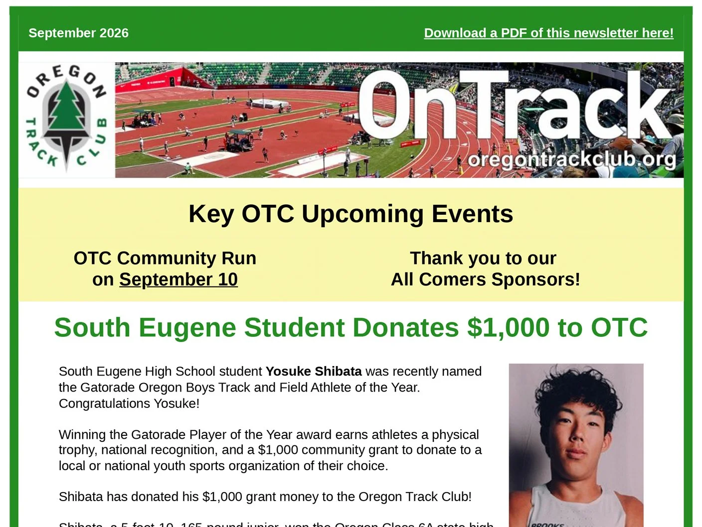 Oregon Track Club Newsletter - September 2026