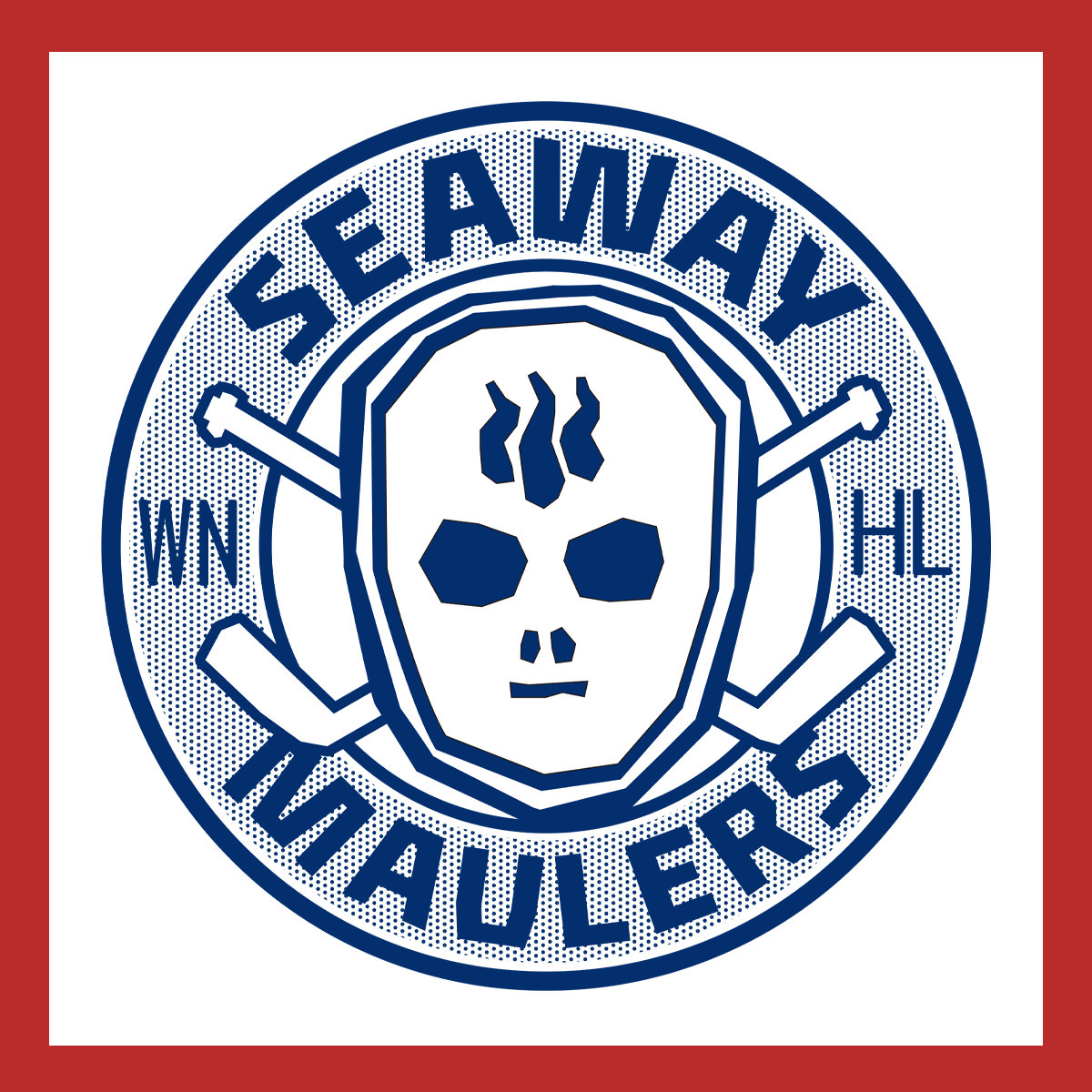 A circular logo with a skull in the center, surrounded by pipes, with the words 'SEALEAVY THAULERS' at the top and bottom. The left and right sides have the abbreviations 'WN' and 'HL'.