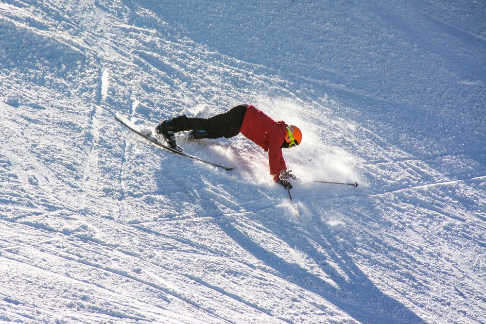 Skier suffering a shoulder injury: rotator cuff