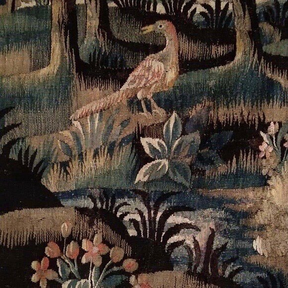 Day 3 of virtual set up! A small detail of a stunning Aubusson Tapestry I&rsquo;m hanging in my imaginary Marburger booth today #missingmarburger #marburgerfarmspring2020 #roundtoptexas #aubusson #verdure #tapestry #frenchantiques #swedishantiques #i
