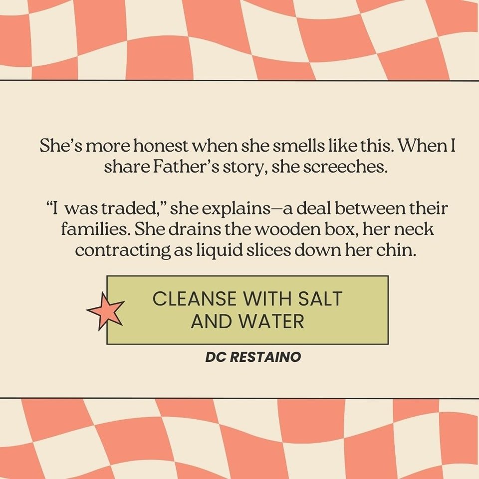 Some flash fiction for your Wednesday morning! ❇️

Read all of DC Restaino's &quot;Cleanse with Salt and Water&quot; and more up on our site!
&deg;
&deg;
&deg;
#DCRestaino #Cleansewithsaltandwater #flash #flashfiction #fiction #literaryfiction #short