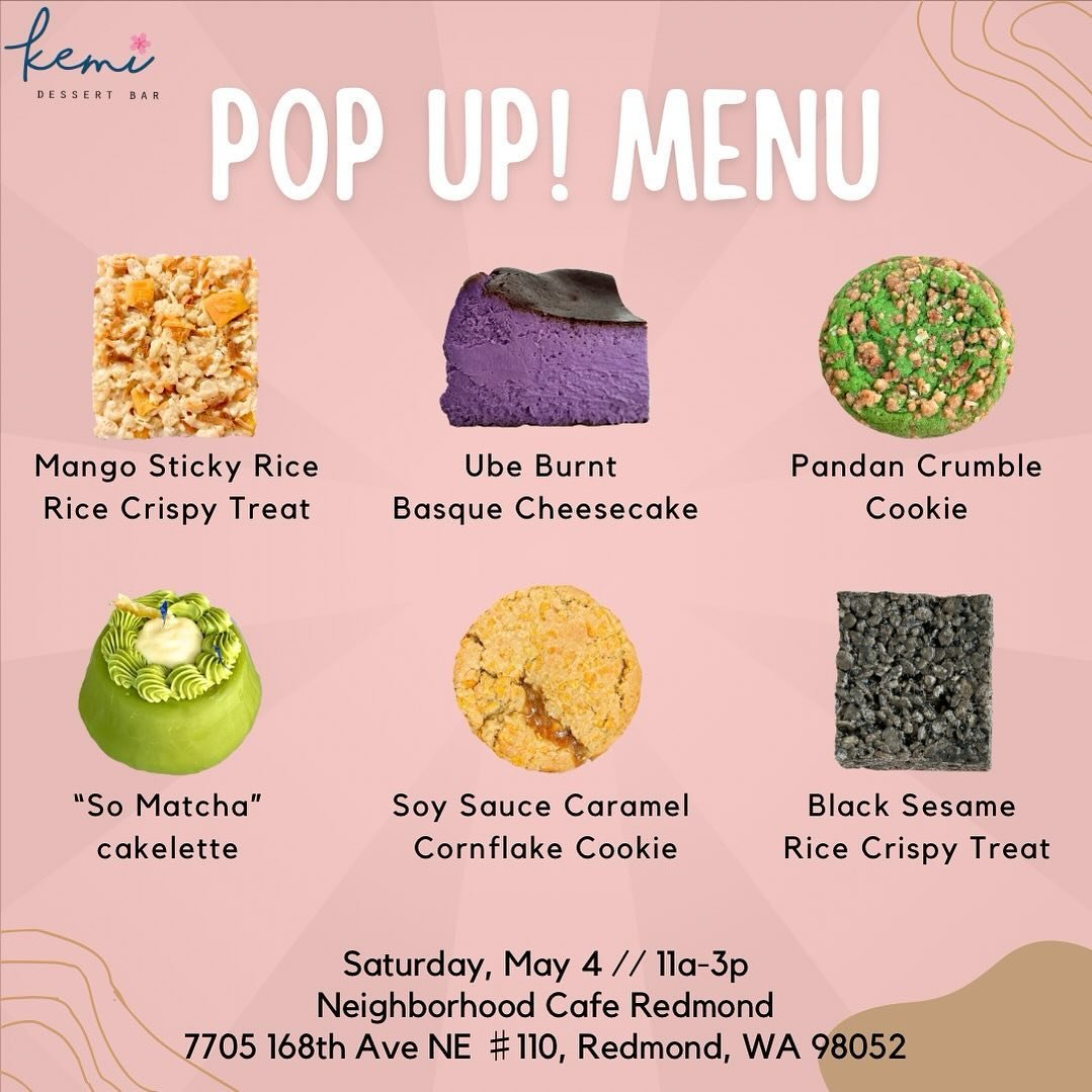 Menu for my only pop up in Seattle until mid-June! Some big changes are (hopefully) about to happen soon, so I&rsquo;ll be working on that in the upcoming weeks. 

Bringing all your faves and a new-ish dessert, &ldquo;So Matcha&rdquo; cakelette! It&r