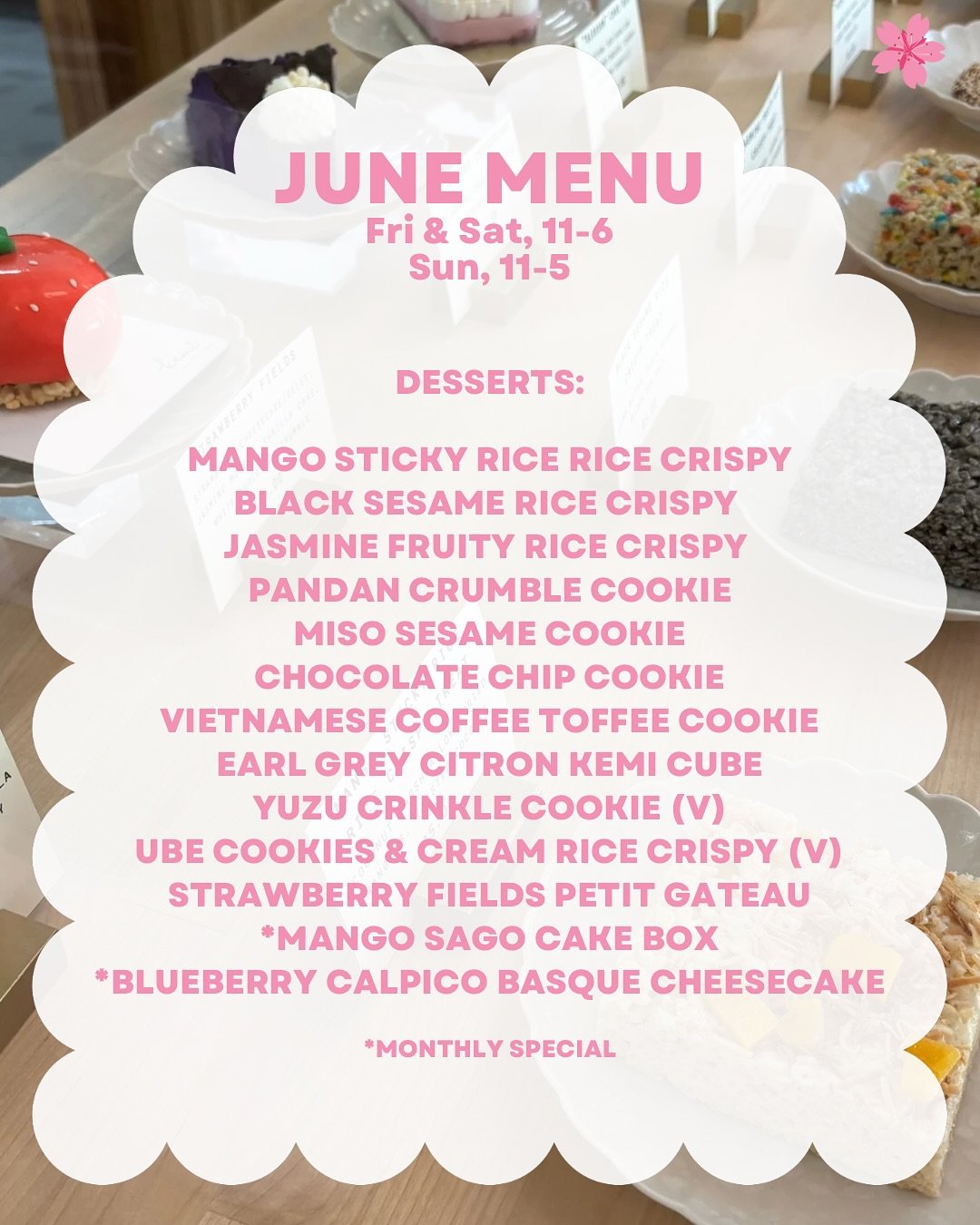 New month, new menu items!!! 

Super excited to debut some fruity &amp; fresh desserts this weekend! And y&rsquo;all loved the strawberry hojicha so much, I&rsquo;m officially adding it to the menu! 

🥭 Mango Sago Cake Box (pandan chiffon, coconut s