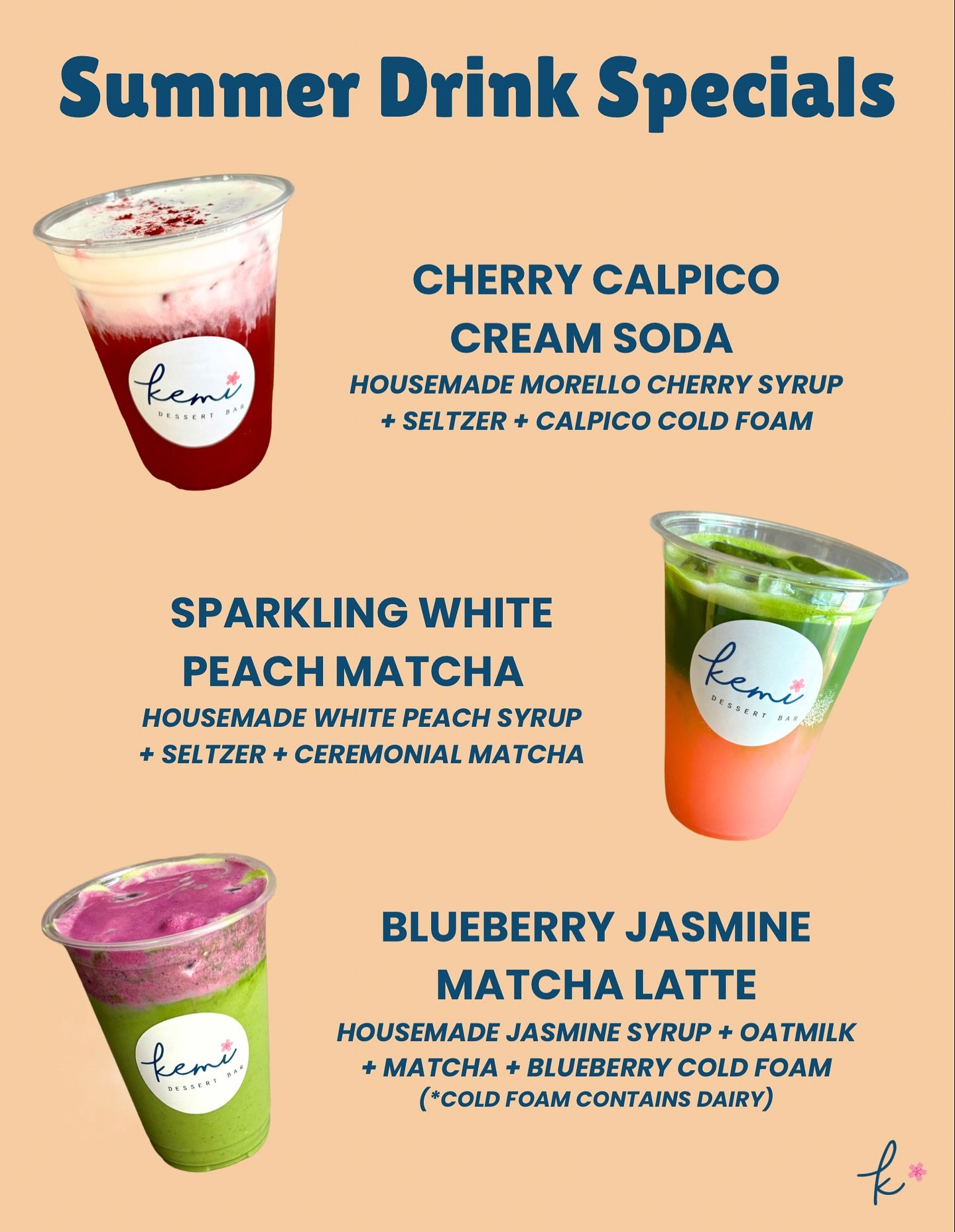 Summer Drinks!! 🤩

Super yummy and refreshing!! And y&rsquo;all loved Teresa&rsquo;s cherry Calpico soda so much, we just had to add it onto the menu more permanently.

A trio of the perfect drinks to help quench your thirst as the weather gets hott