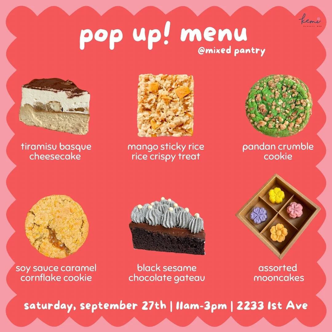 Pop up! menu 🤩🤩

Wow, it&rsquo;s been so long since I&rsquo;ve posted a menu like this! Excited to be popping up again at @mixed.pantry tomorrow alongside a few other incredible small businesses! 

I&rsquo;ll be bringing lots of delicious desserts&