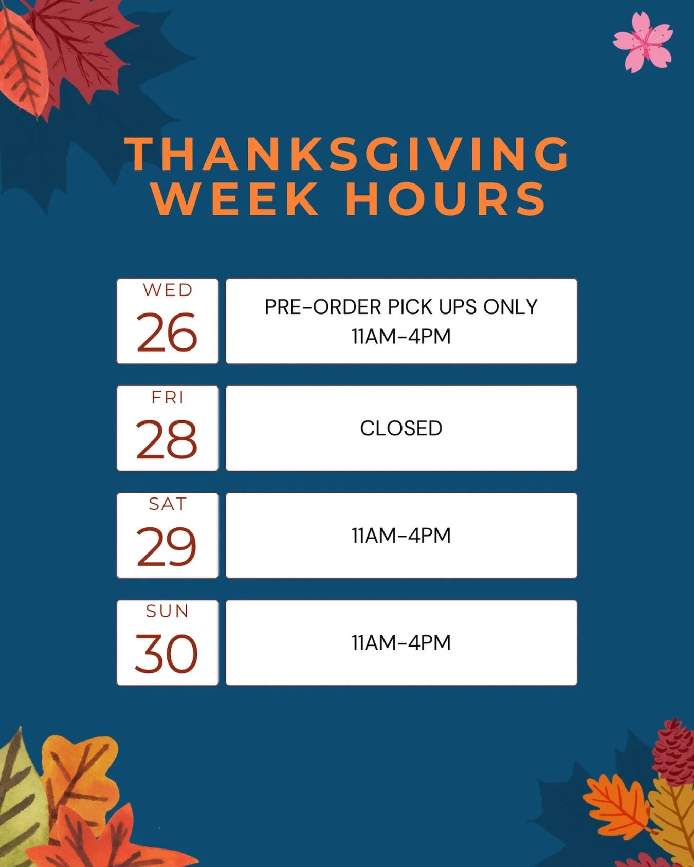 This week&rsquo;s hours!!

We&rsquo;ll be closed on Friday, but open on Saturday and Sunday with slightly limited hours! Excited to welcome all your extended family and friends into the shop. 

See you then 🤩