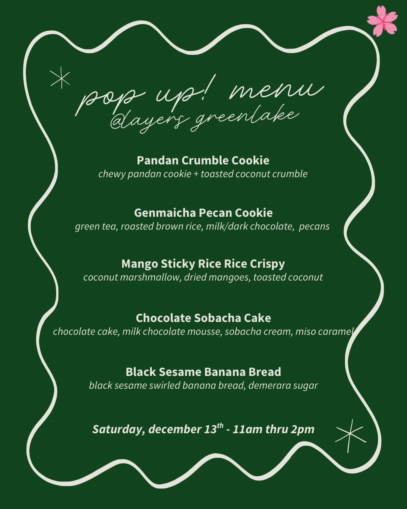 @layersgreenlake pop up menu!!!

It&rsquo;s gonna be such a delicious day for you all. The best sandwiches paired with the best desserts!!!! 

See you there from 11am-2pm. As a reminder, the shop will still be open!! Hope to see you at one of the two