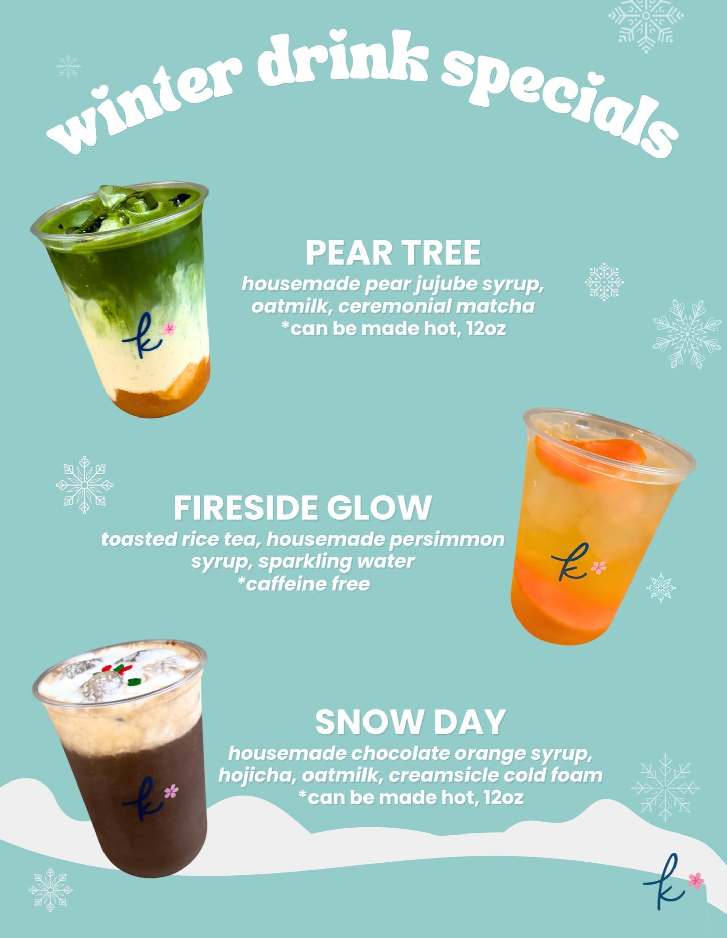❄️WINTER DRINK SPECIALS!!

We&rsquo;ve actually been serving these up for the past month, but haven&rsquo;t had a chance to share with our IG friends yet. 

Three incredibly unique and delicious drinks, perfect for the chilly weather. Each one crafte