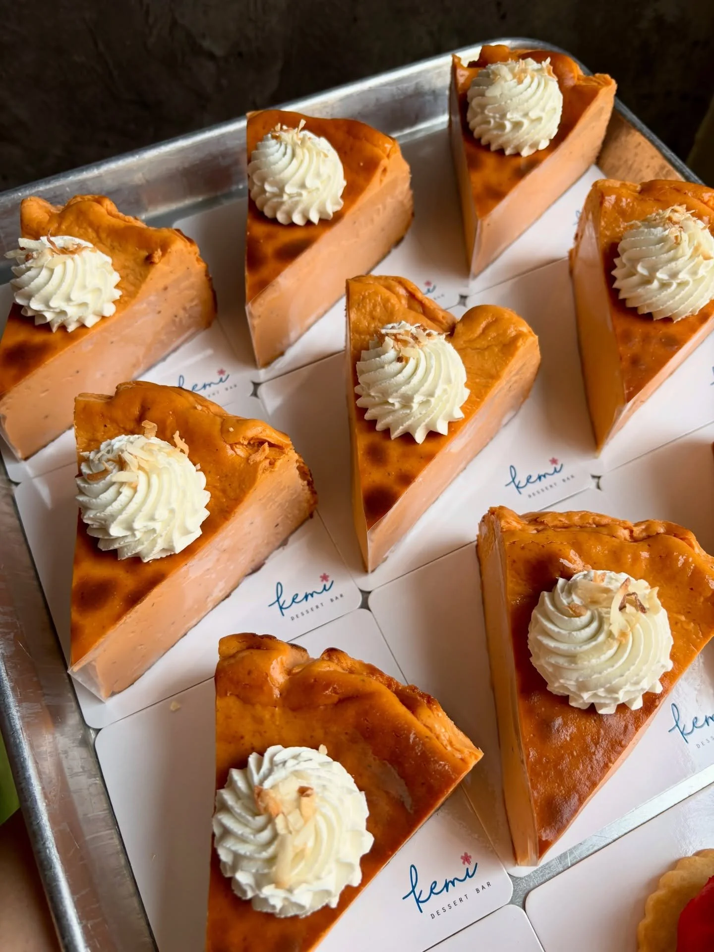 Thai tea basque 💫

Delightfully aromatic and robust Thai tea infused into an ultra rich and creamy, yet still somehow very light and smooth cheesecake.

Here for only one more weekend. New flavor next month, so don&rsquo;t sleep on it!!