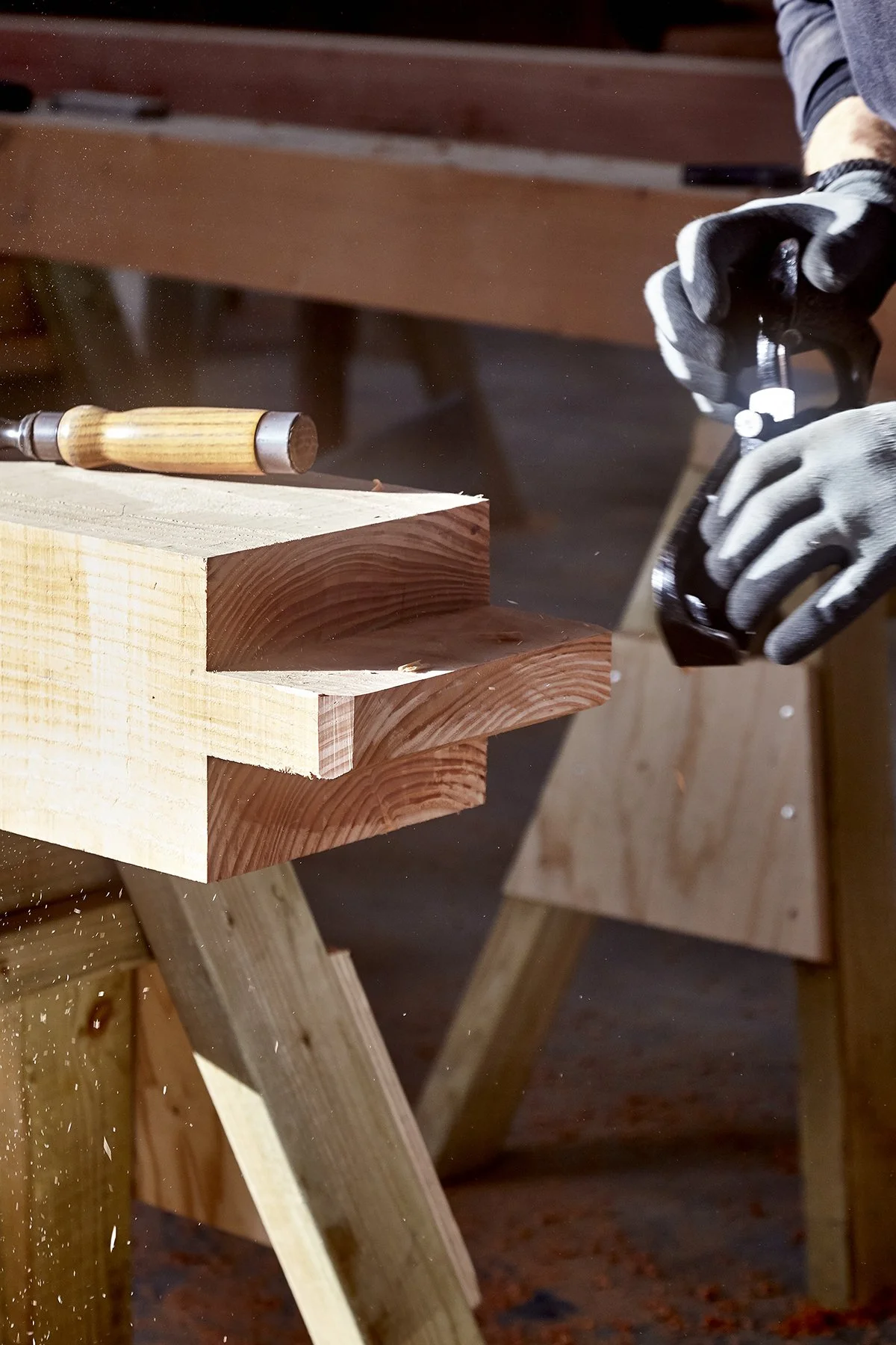 Tolson Hall timber wall frame fabrication tenon preparation 07.jpg