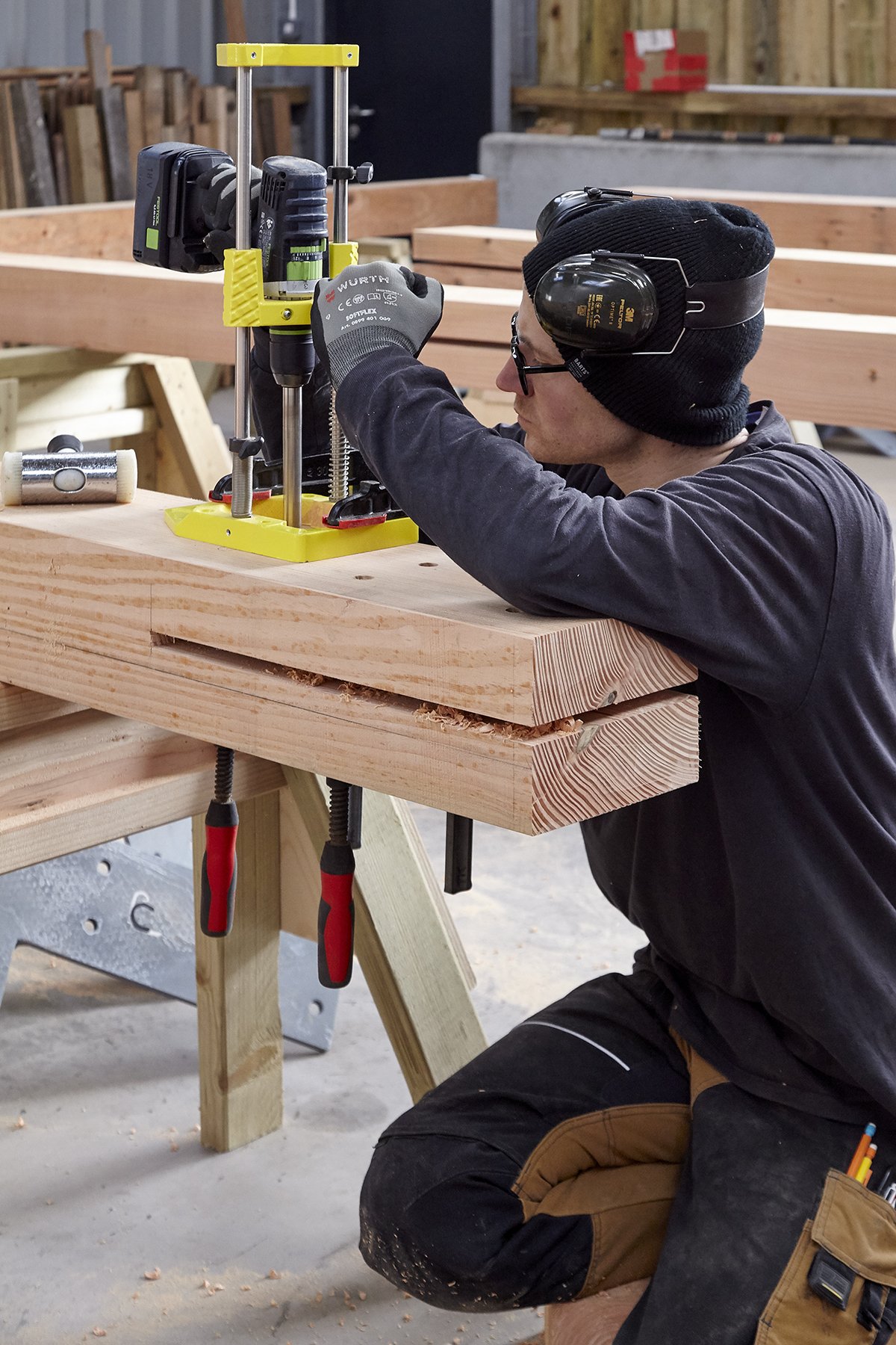 Tolson Hall timber wall frame fabrication drilling 04.jpg