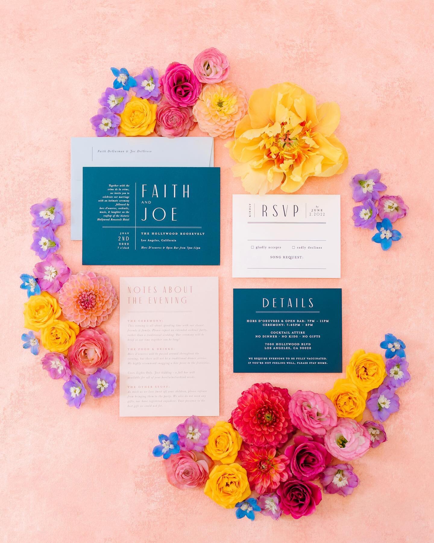 One of my favorite flatlays I did from last year. It&rsquo;s beginning to feel like summer! ☀️🌸✨

Invitations: @mintedweddings 
Florals: @wildfloradesign 
Photographer: @julieshufordphotography 
Venue: @thehollywoodroosevelt