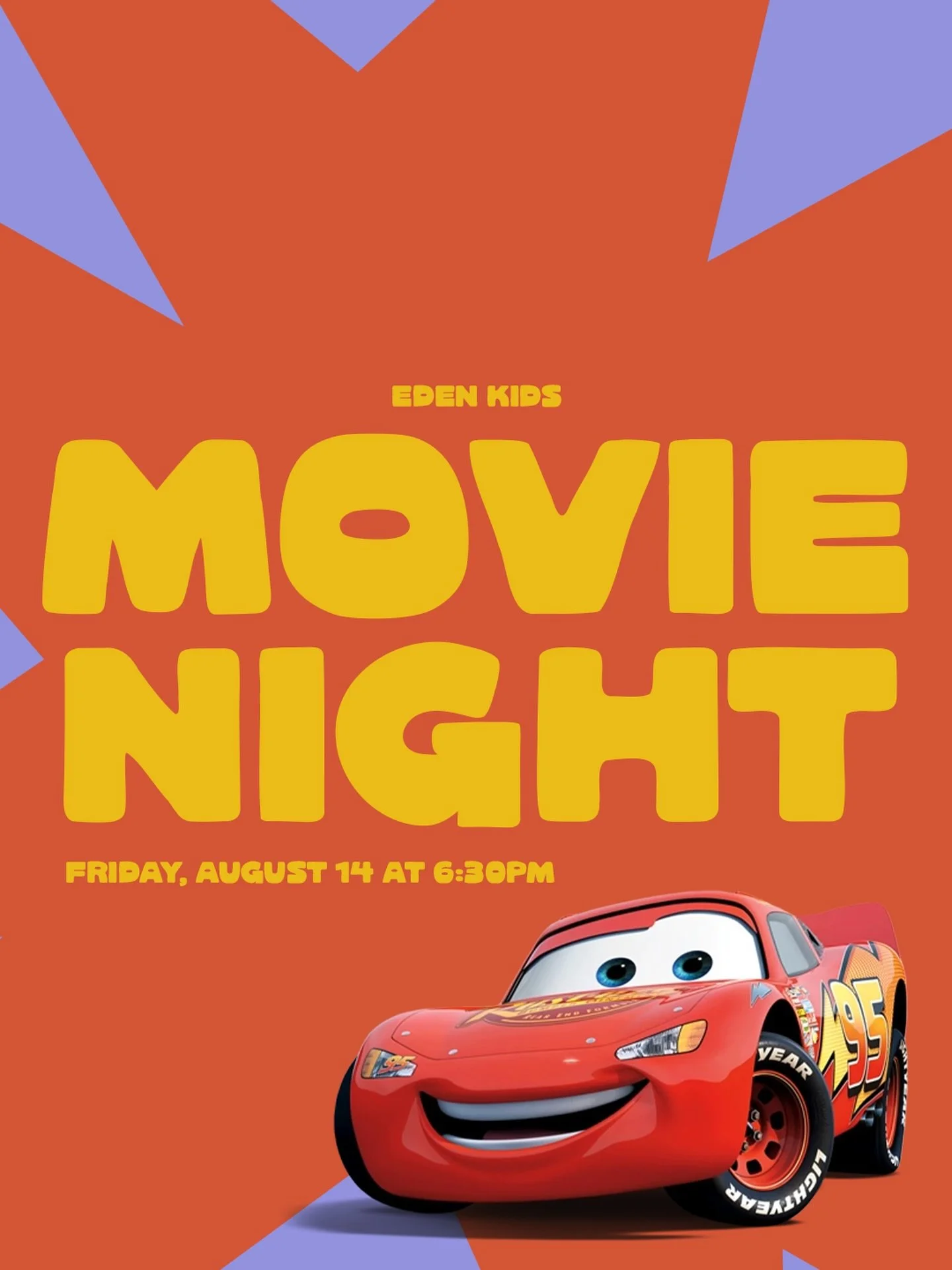 🍿 EDEN KIDS MOVIE NIGHT: CARS
Friday, August 14 at 6:30PM - 9PM

Families, you&rsquo;re invited to a free movie night for your kids!

Mark your calendars and invite a friend, we can&rsquo;t wait to close out summer together.
&bull;
&bull;
Friday, Au