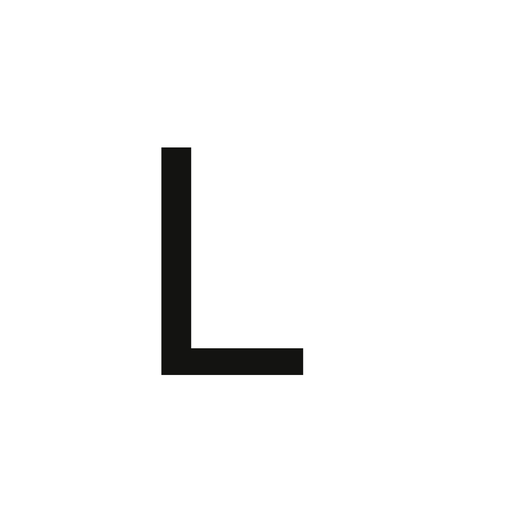 Geometric drawing of an outline square with sections divided by vertical, horizontal, and diagonal lines.