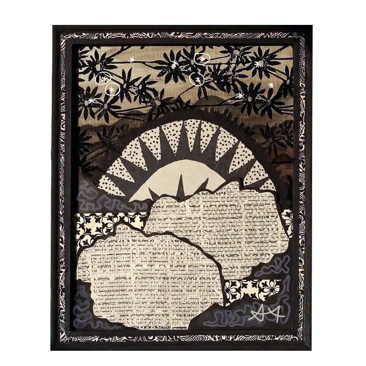 TWO SILHOUETTES // Binding Tape, Wallpaper, Shower Curtain, Acrylic Paint, Card-stock, Fabric, 2025