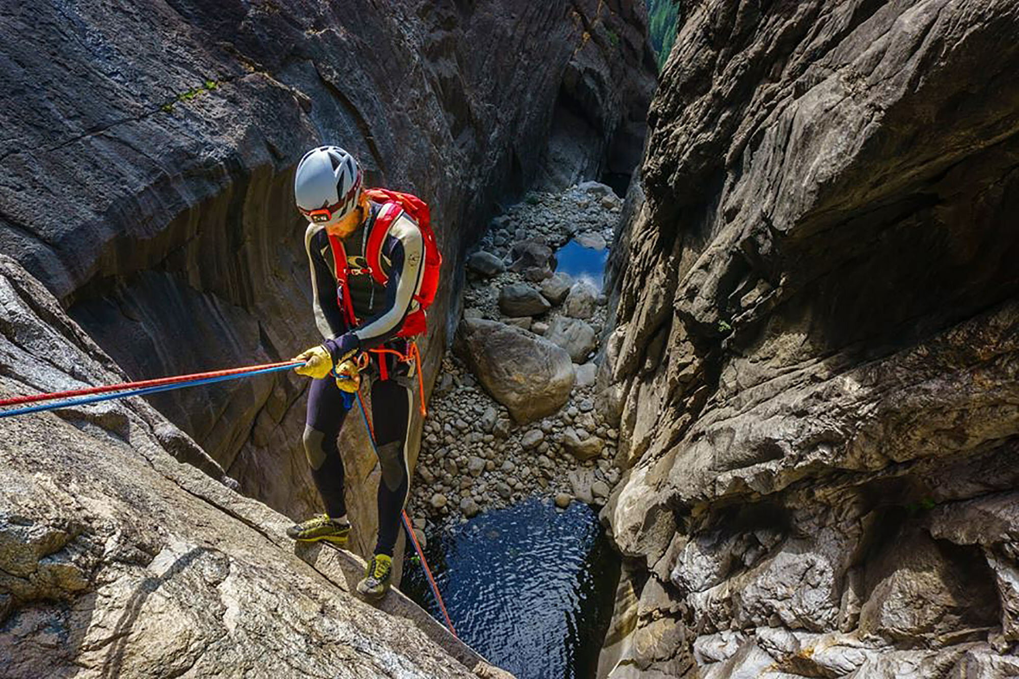  Thomas' shot of Gavin making the third rappel into the gorge. 