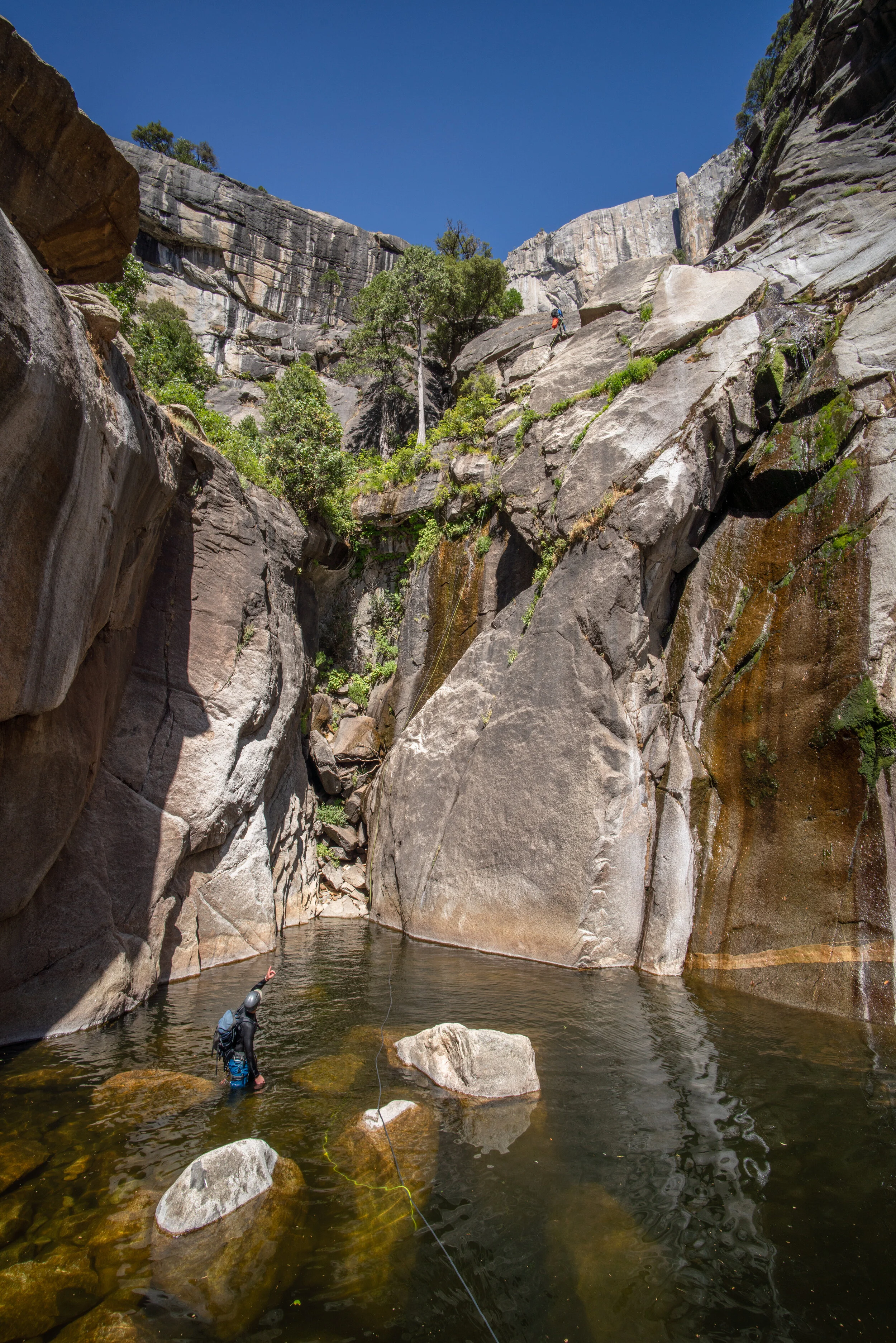  Pools of water surrounded by the granite cliffs were constant obstacles we had to swim through to continue our descent.   