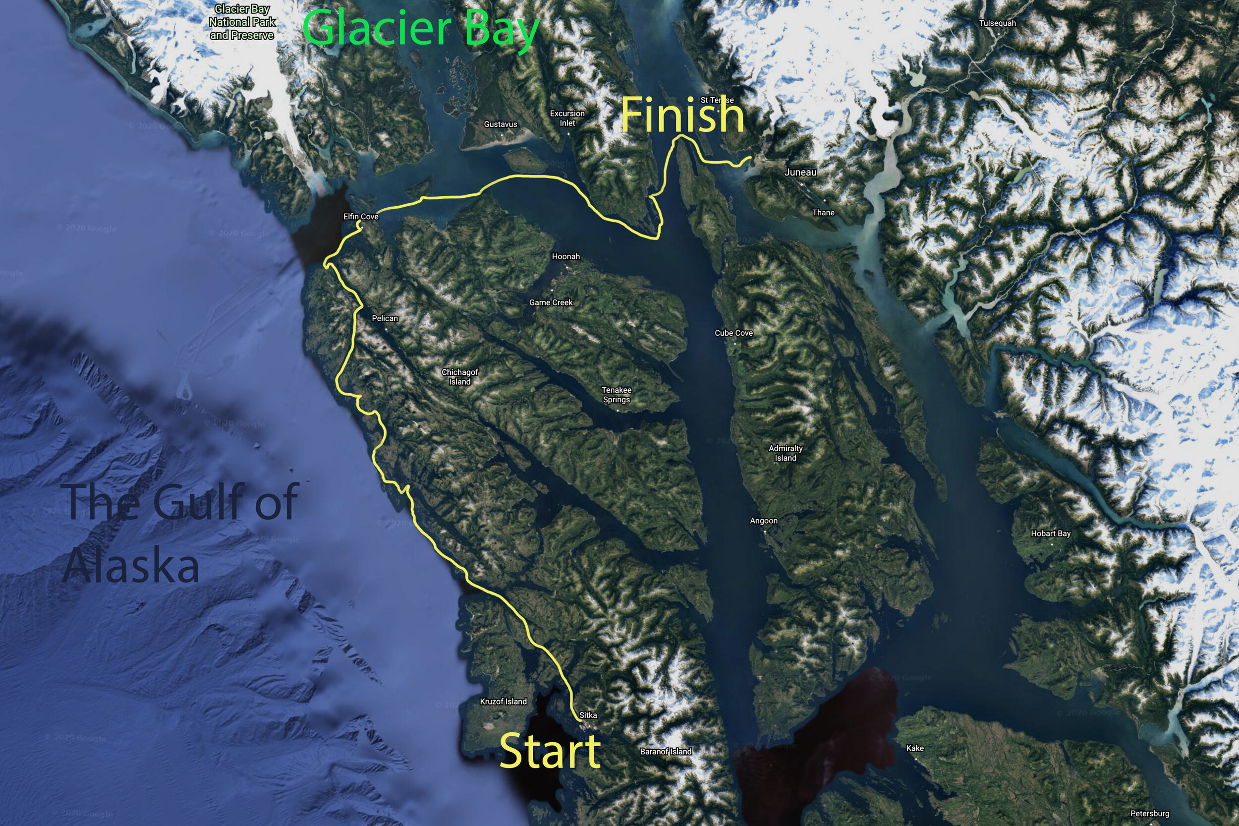  The route we took began on the outside coast of Chichagof and Baranov Islands and then cut into the northern entrance to the Inside Passage via Cross Sound.  