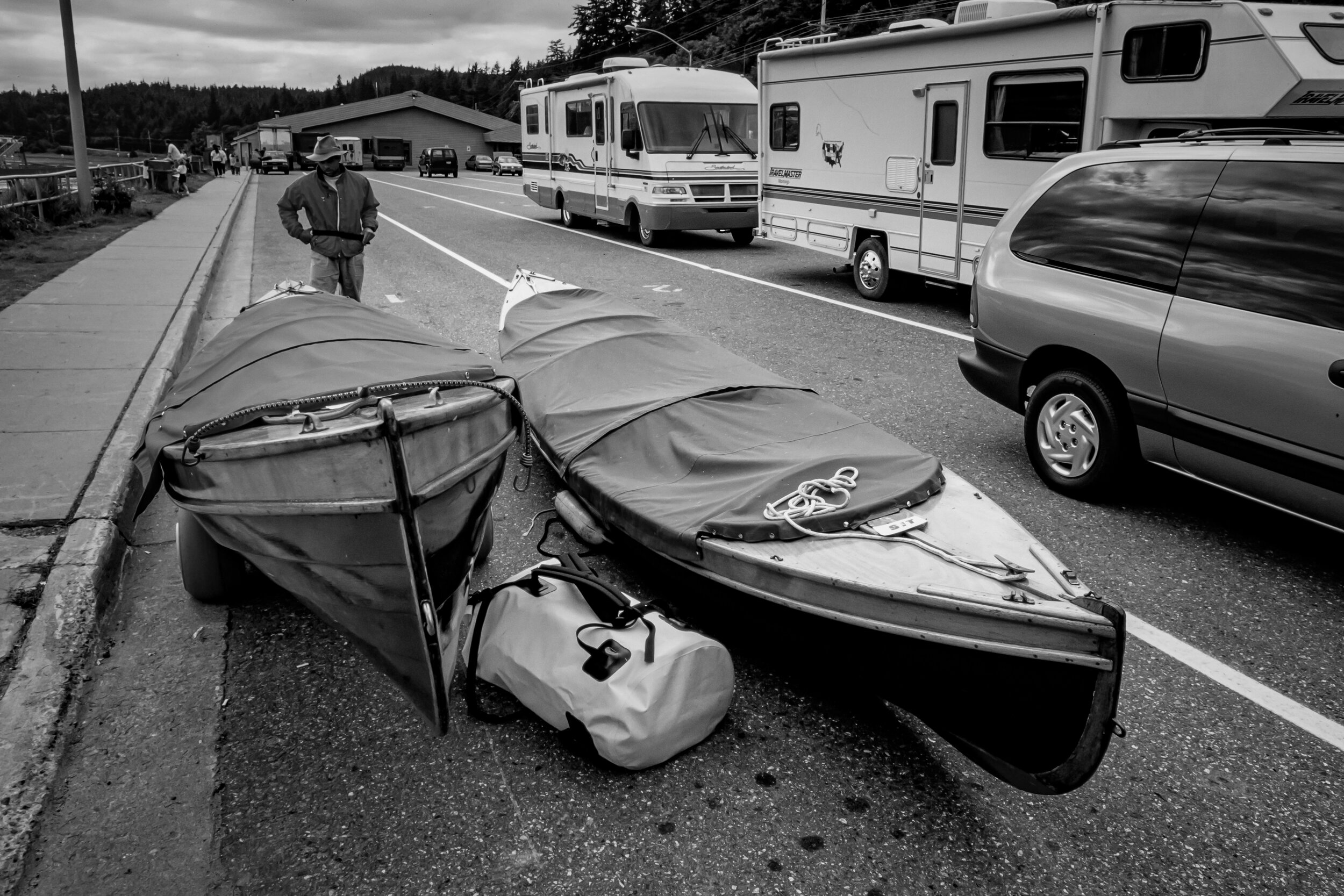  We were an odd site waiting to board the Alaskan Maritime Ferry with wooden boats on dollies and not an RV.  