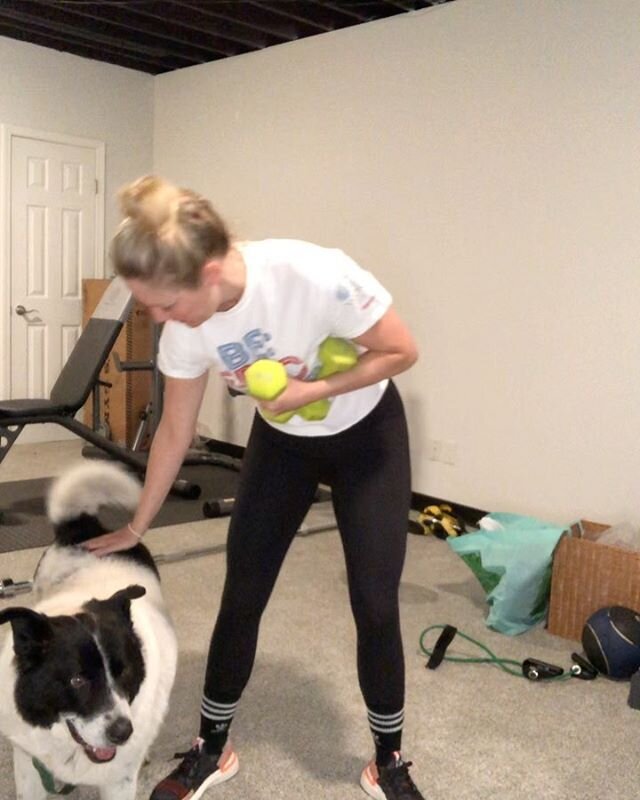 Here&rsquo;s a new Bonner Basement workout featuring Brandon 🐶💜. Grab a light set of dumbbells. If you don&rsquo;t have any, grab soup cans or shampoo bottles. This workout is more upper body focused. 💪🏻💪🏻💪🏻 Complete 3 rounds!
1. Squat, doubl