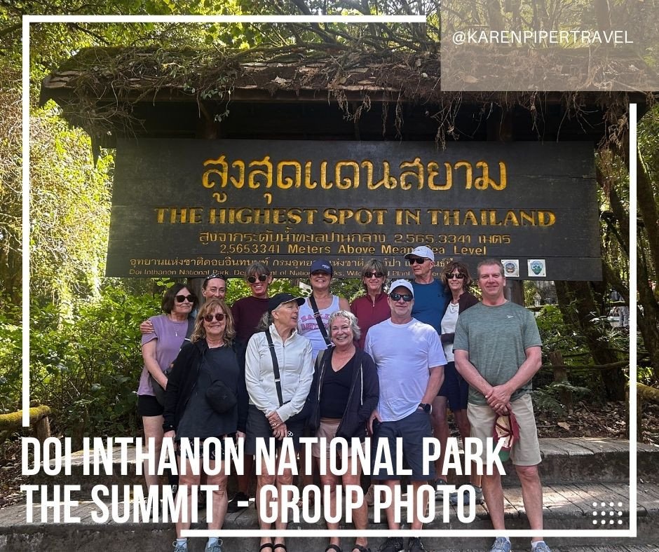 Summit Moment 📸🌿⁠
⁠
Group photo at the summit of Doi Inthanon.⁠
Over 8,000 feet above sea level.⁠
⁠
Cool air. Misty views.⁠
A completely different feel from the lowlands.⁠
⁠
Quiet. Fresh. Grounded.⁠
⁠
One of those moments where everyone pauses and 