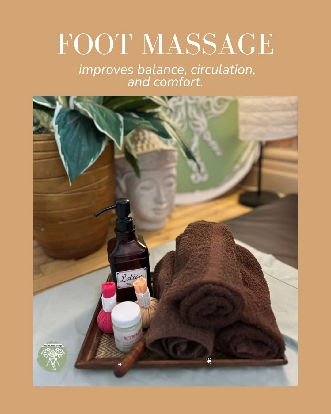 Foot massage improves balance, circulation, and comfort.⁠
Especially important as we age.⁠
⁠
Your feet are your foundation.⁠
If they&rsquo;re tight, restricted, or sore &mdash; your knees, hips, and back compensate.⁠
⁠
Traditional Thai Foot Massage s