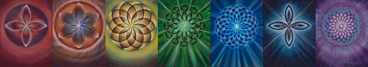 “Chakras with Sacred Geometry” 
(7) 11"x14" on canvas 
Acrylic 
Available $1,800