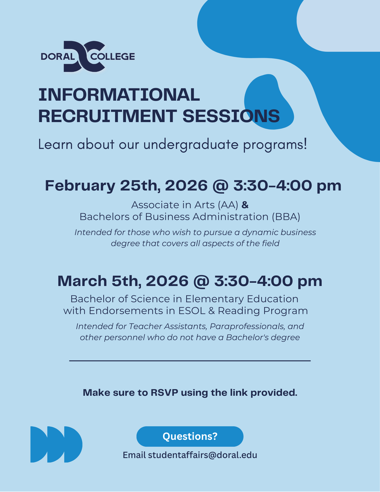 Earn Your AA, BBA, or BSED with Doral College