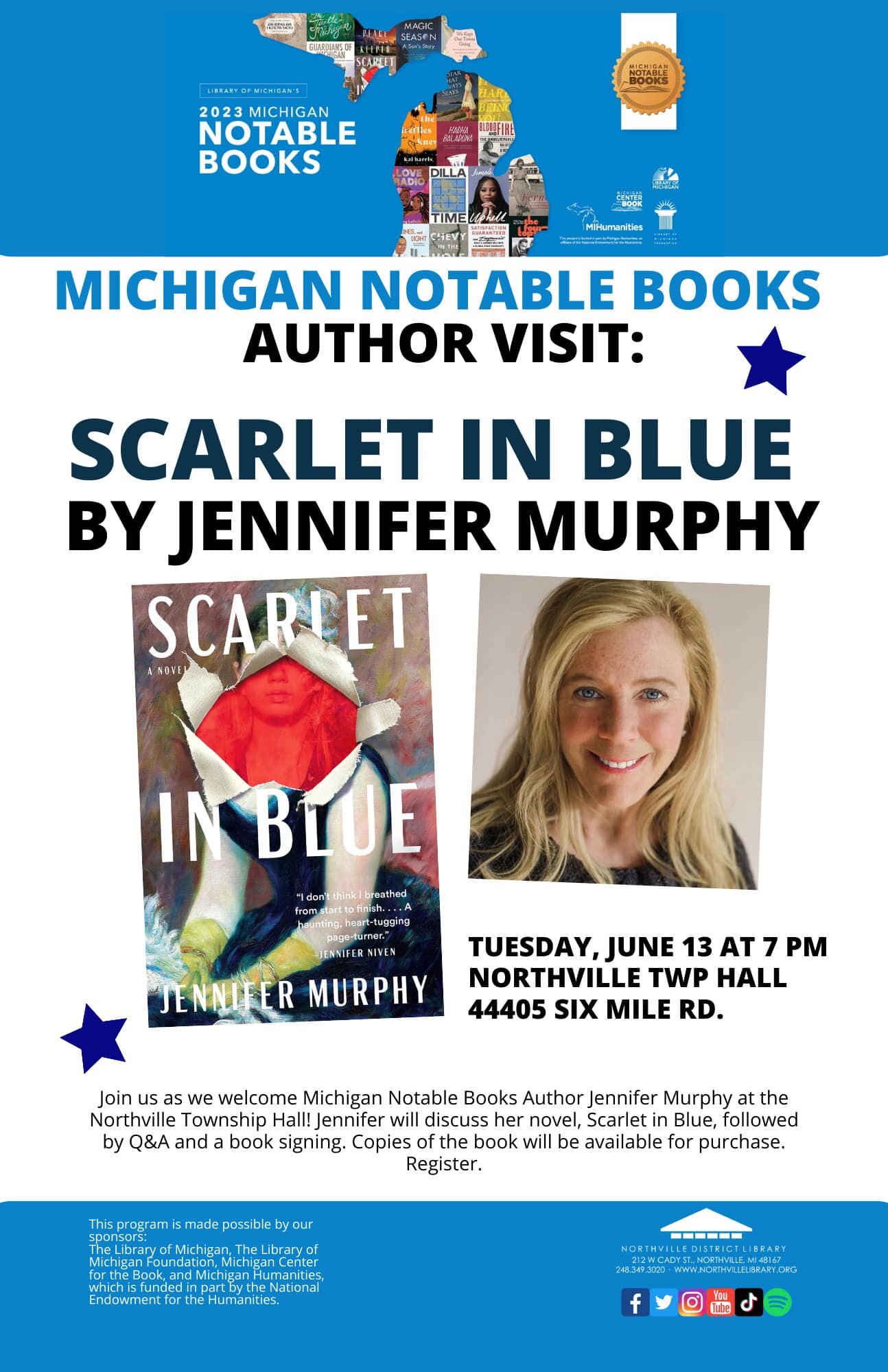 So excited to be returning to my home state of Michigan for these events. If you&rsquo;re in the area, please stop by! Michigan Notable Books Library of Michigan Foundation Dutton, Penguin Random House #scarletinblue