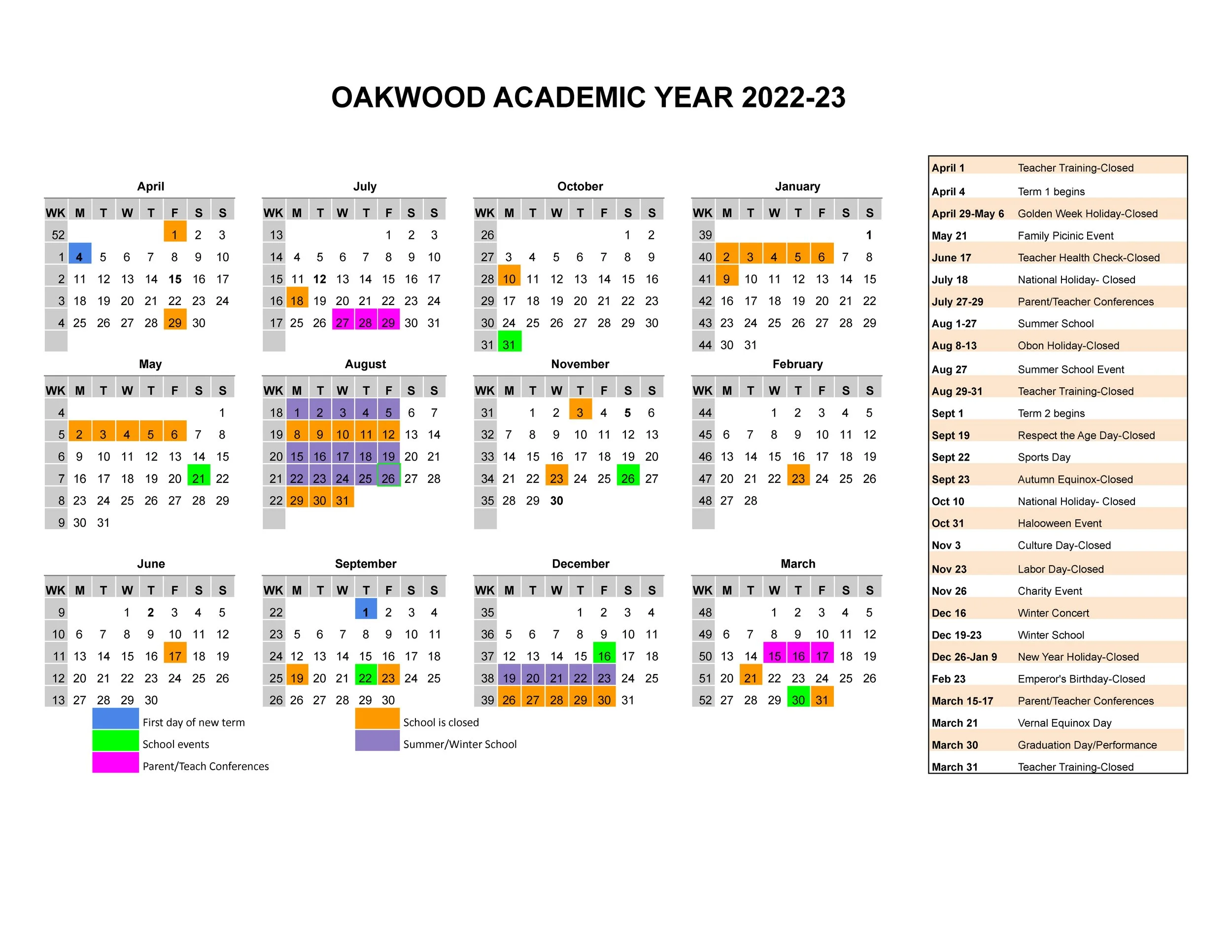 Ku Fall 2023 Calendar School Calendar — Oakwood Tokyo International School