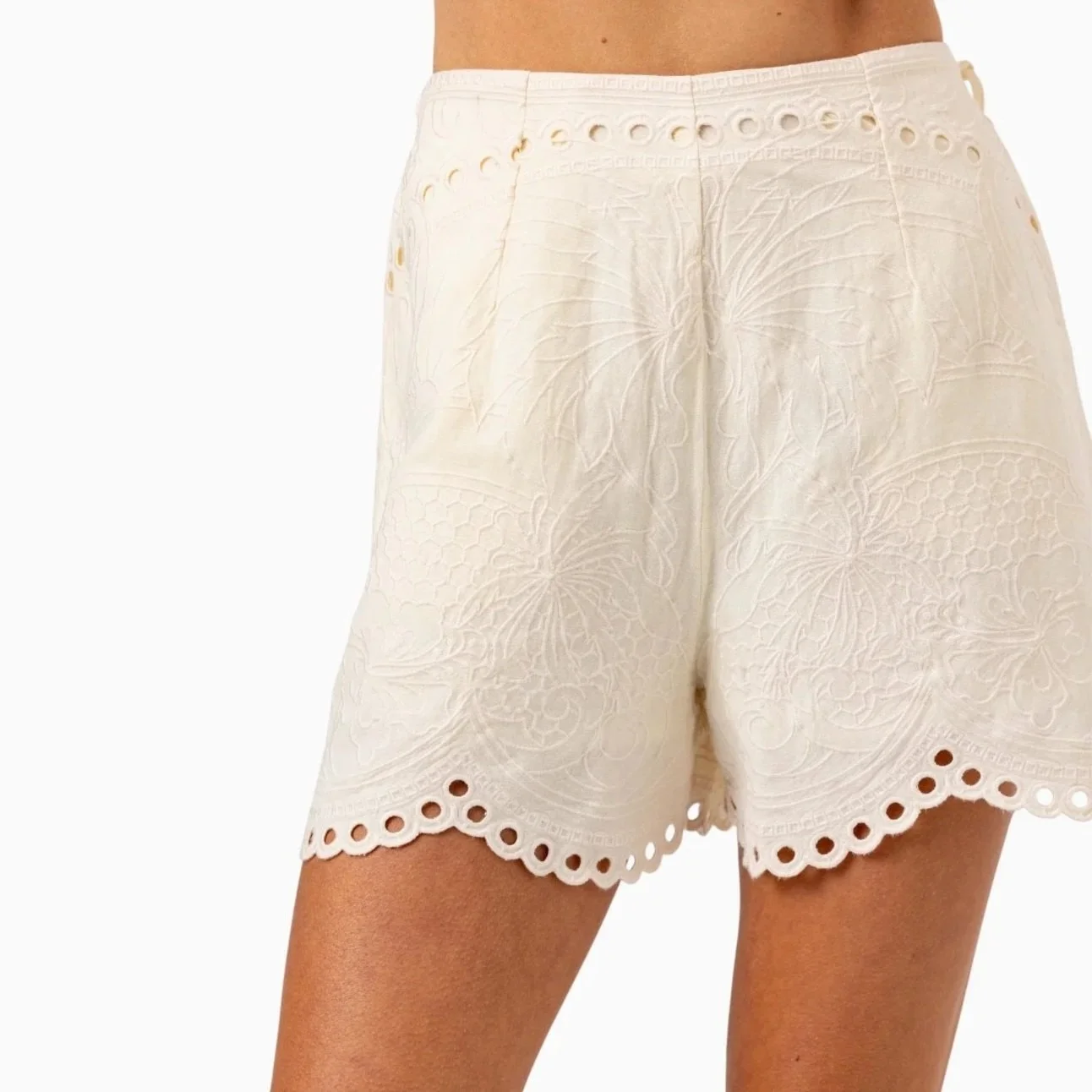 Washed Linen Embroidered Shorts