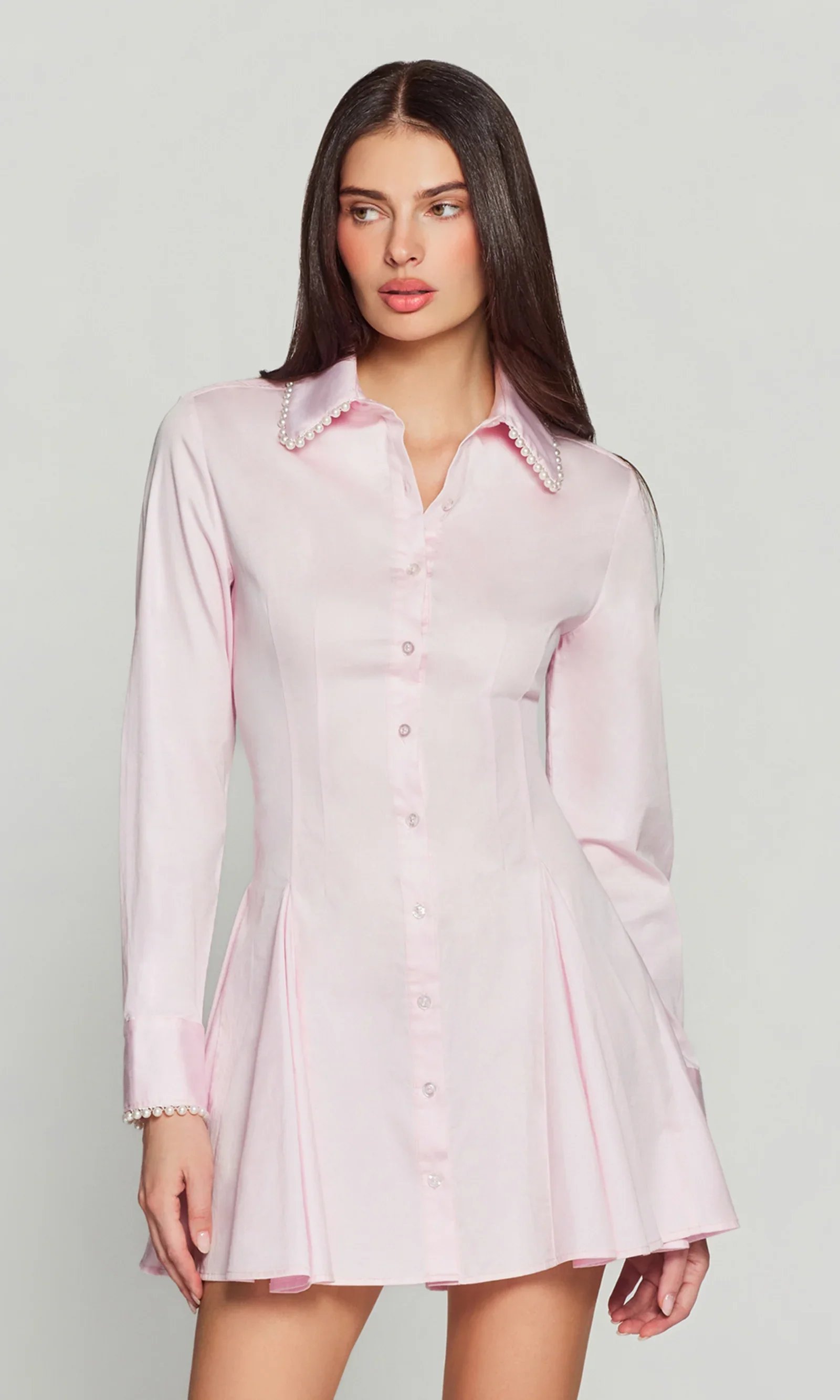 Soft Rose Pearl Elegant Shirt Dress