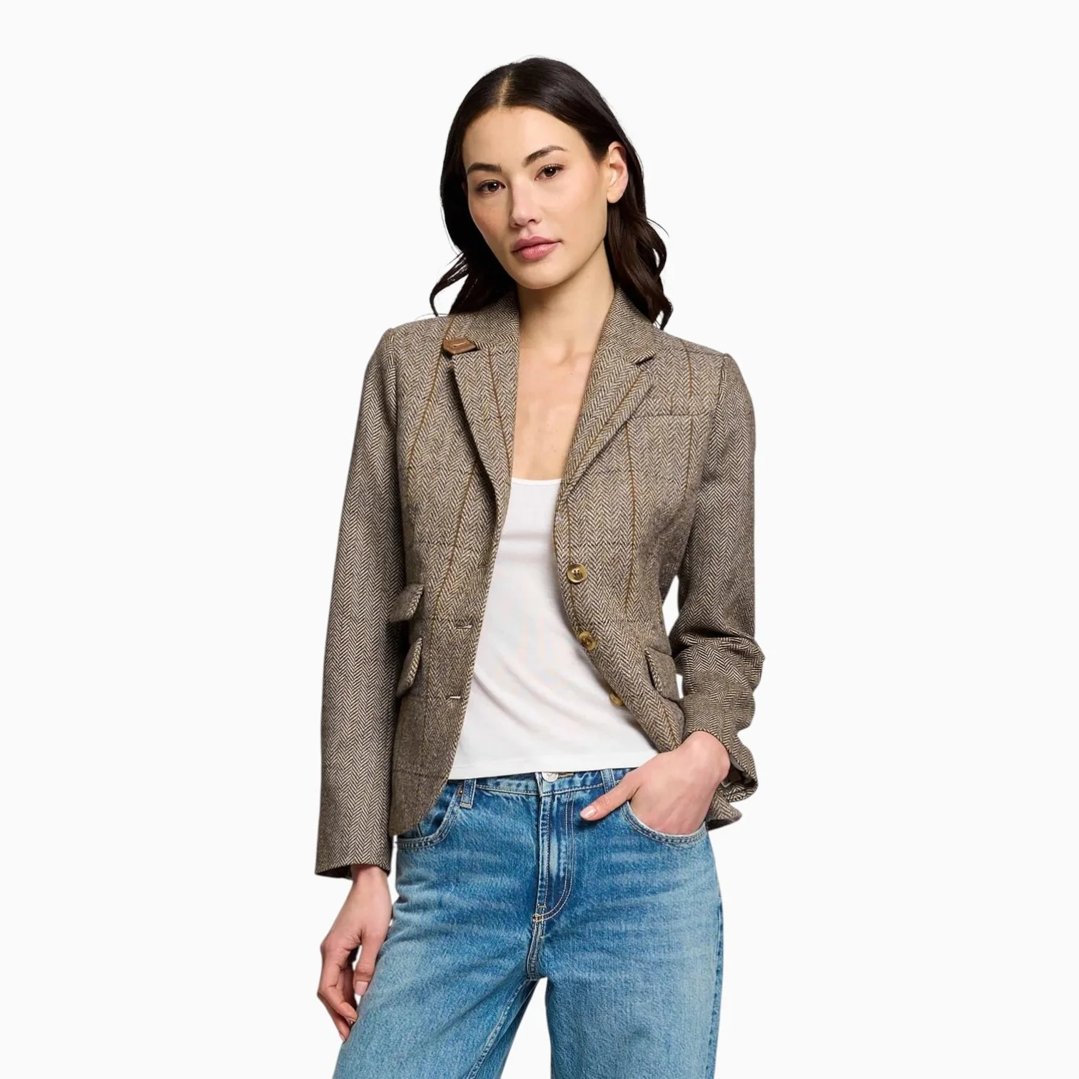 Khaki Plaid Tailored Blazer