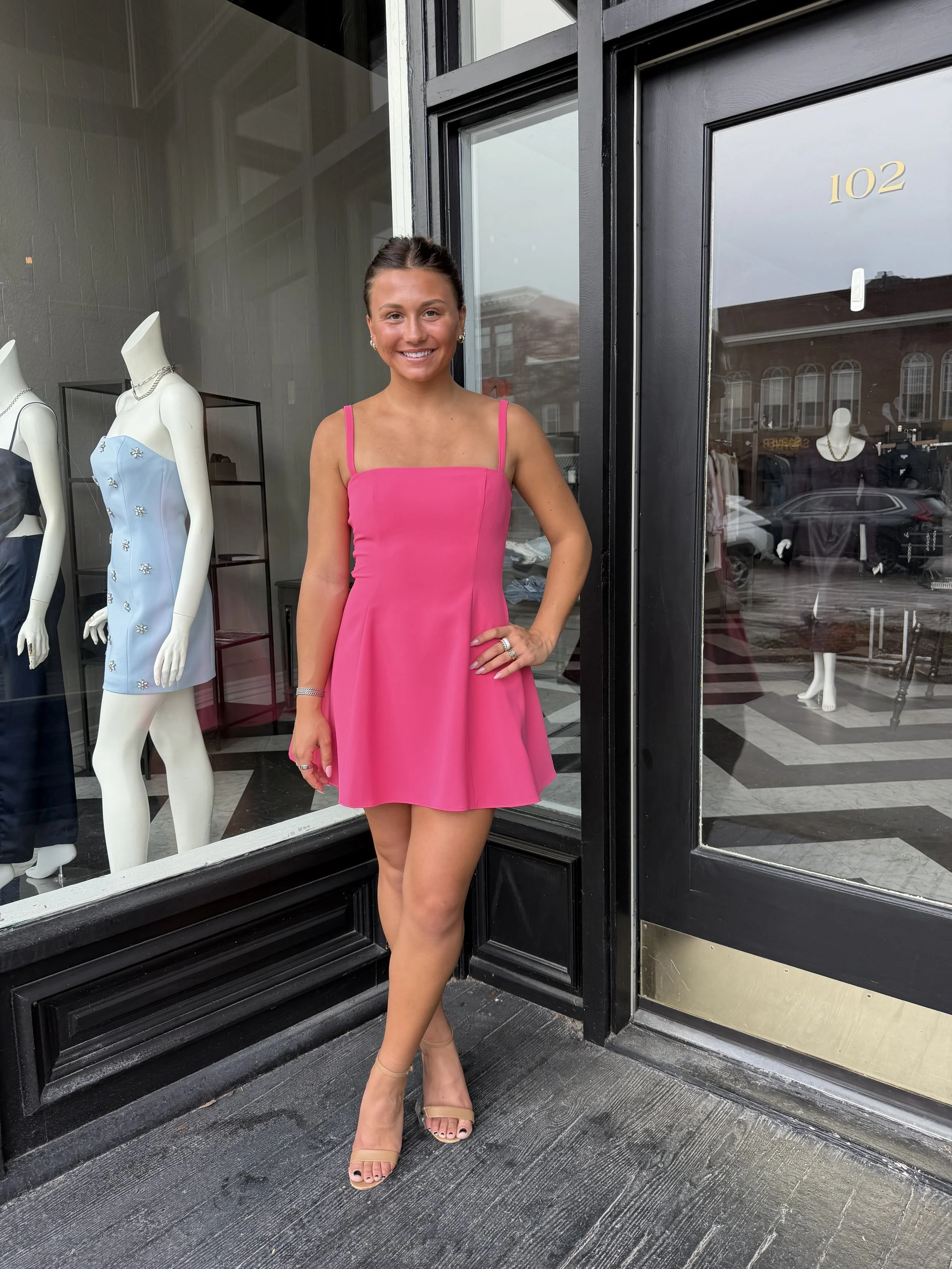 Bright Pink Flared Mini Dress