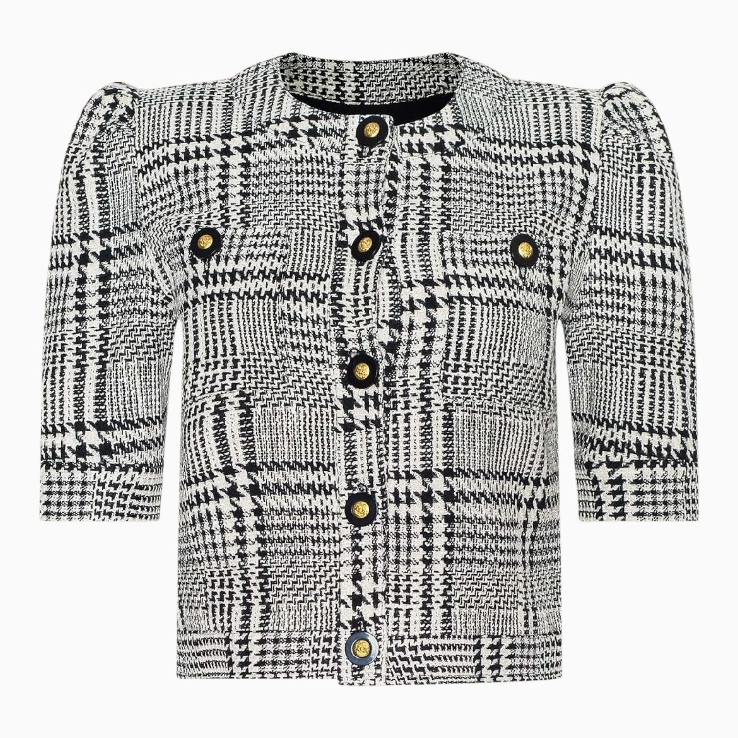 Plaid Tweed Short Sleeve Cropped Jacket
