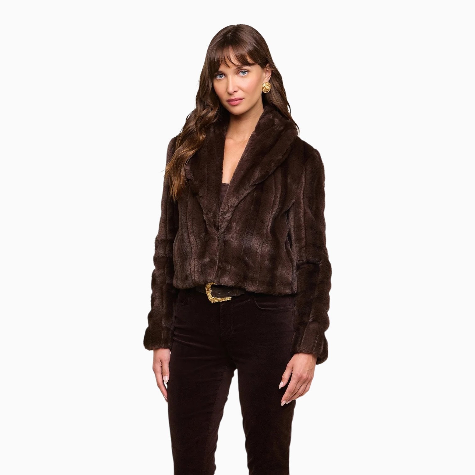 Dark Java Striped Faux Fur Jacket