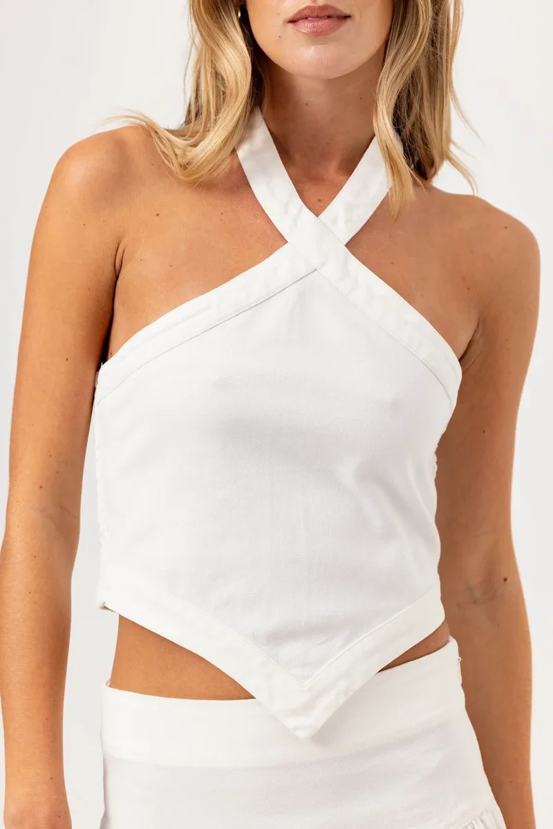 White Denim Halter Top