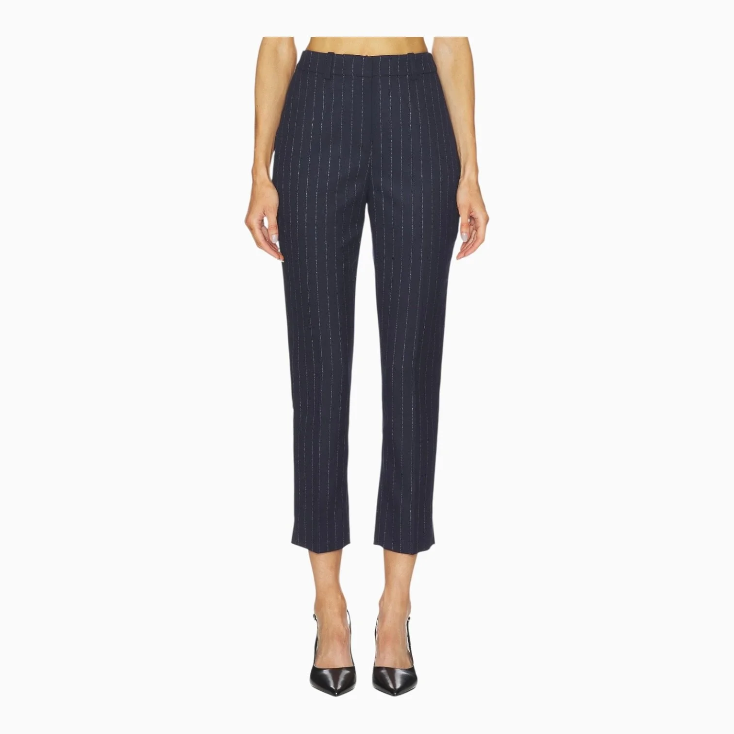 Navy Pinstripe Cropped Trouser