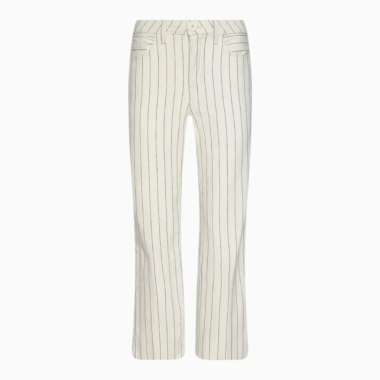 Off-White/Navy Pinstripe Cropped Wide-Leg Pant
