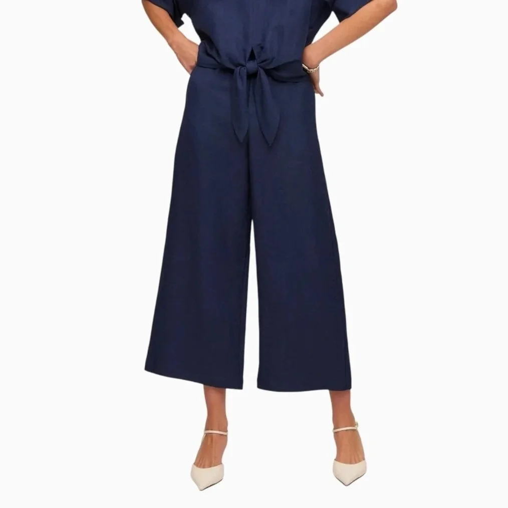 Navy Cropped High Rise Trouser