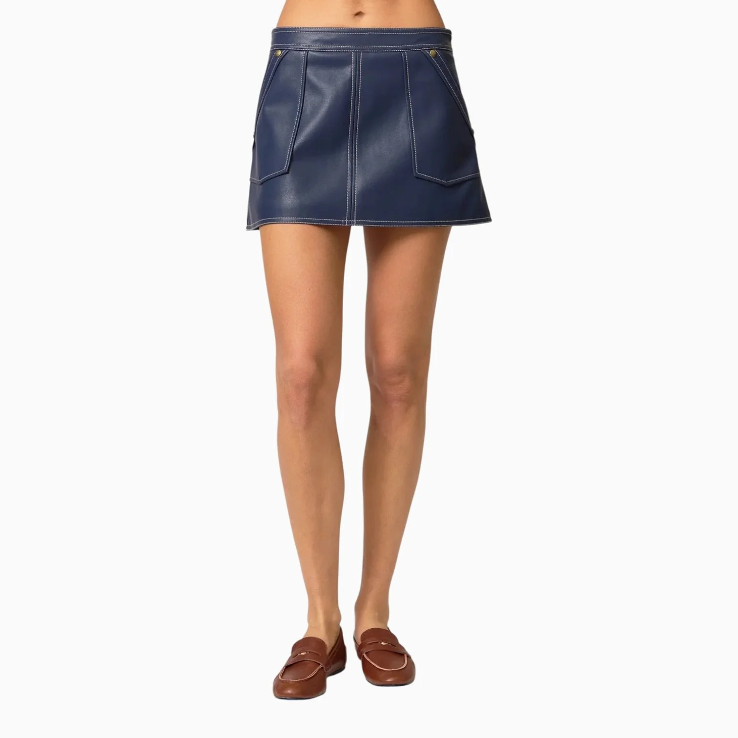 Navy Vegan Leather Mini Skirt