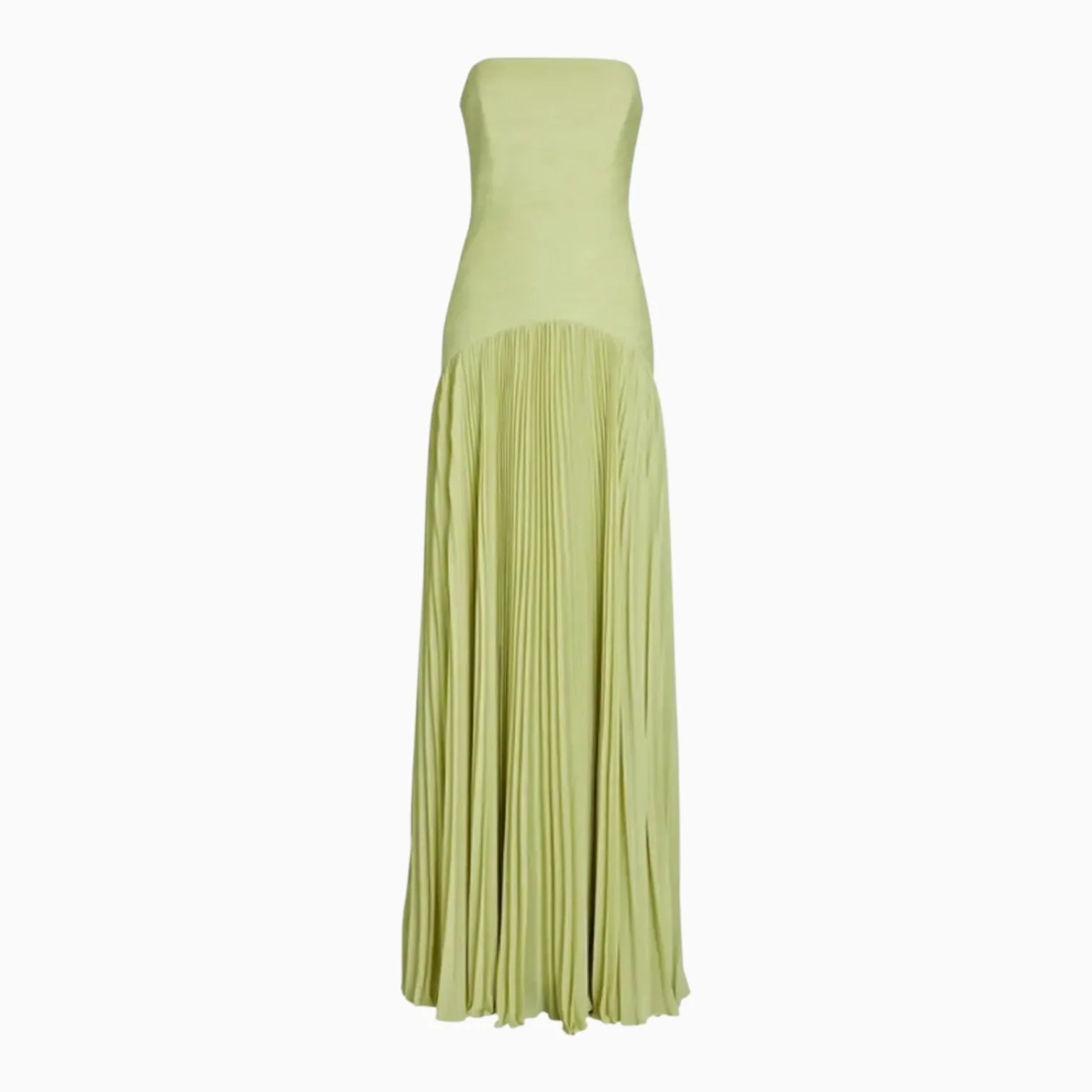Sage Strapless Floor-Length Pleated Gown